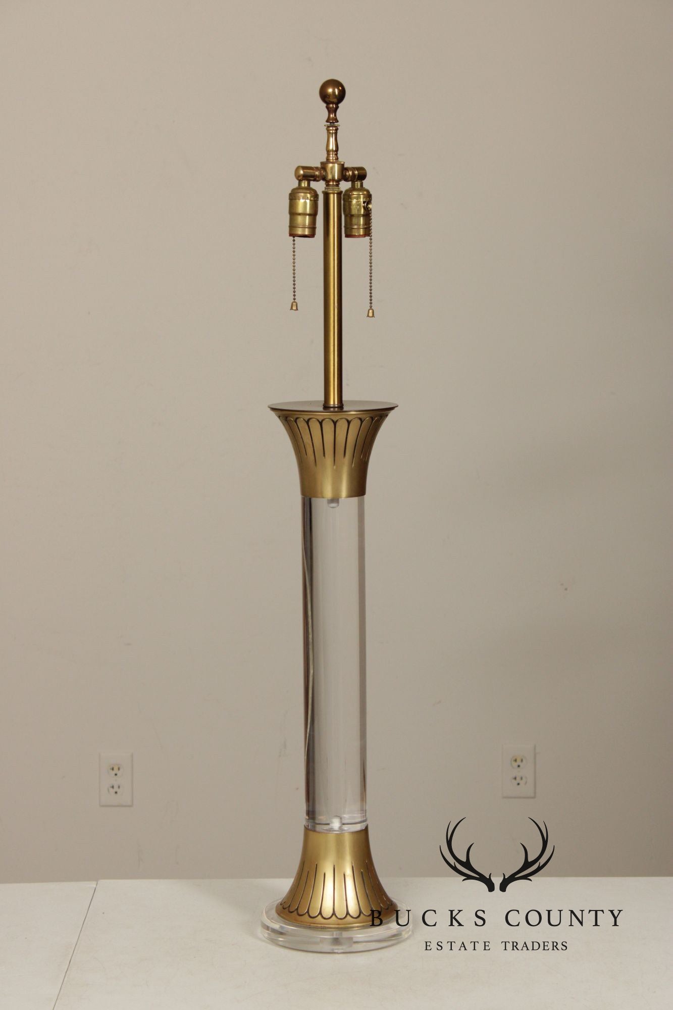 Leviton Art Deco Style Pair of Brass And Lucite Table Lamps