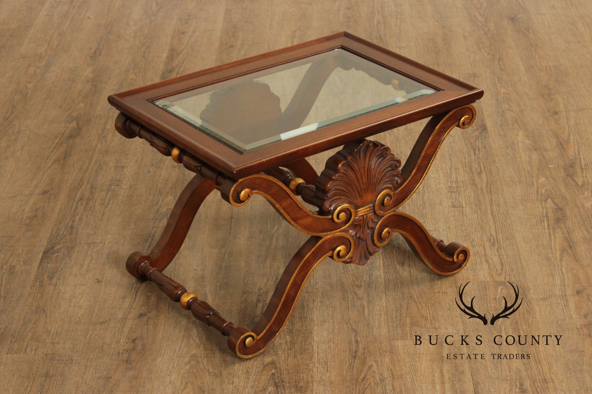 Karges Georgian Style X-Base Mahogany and Glass Tea Tables