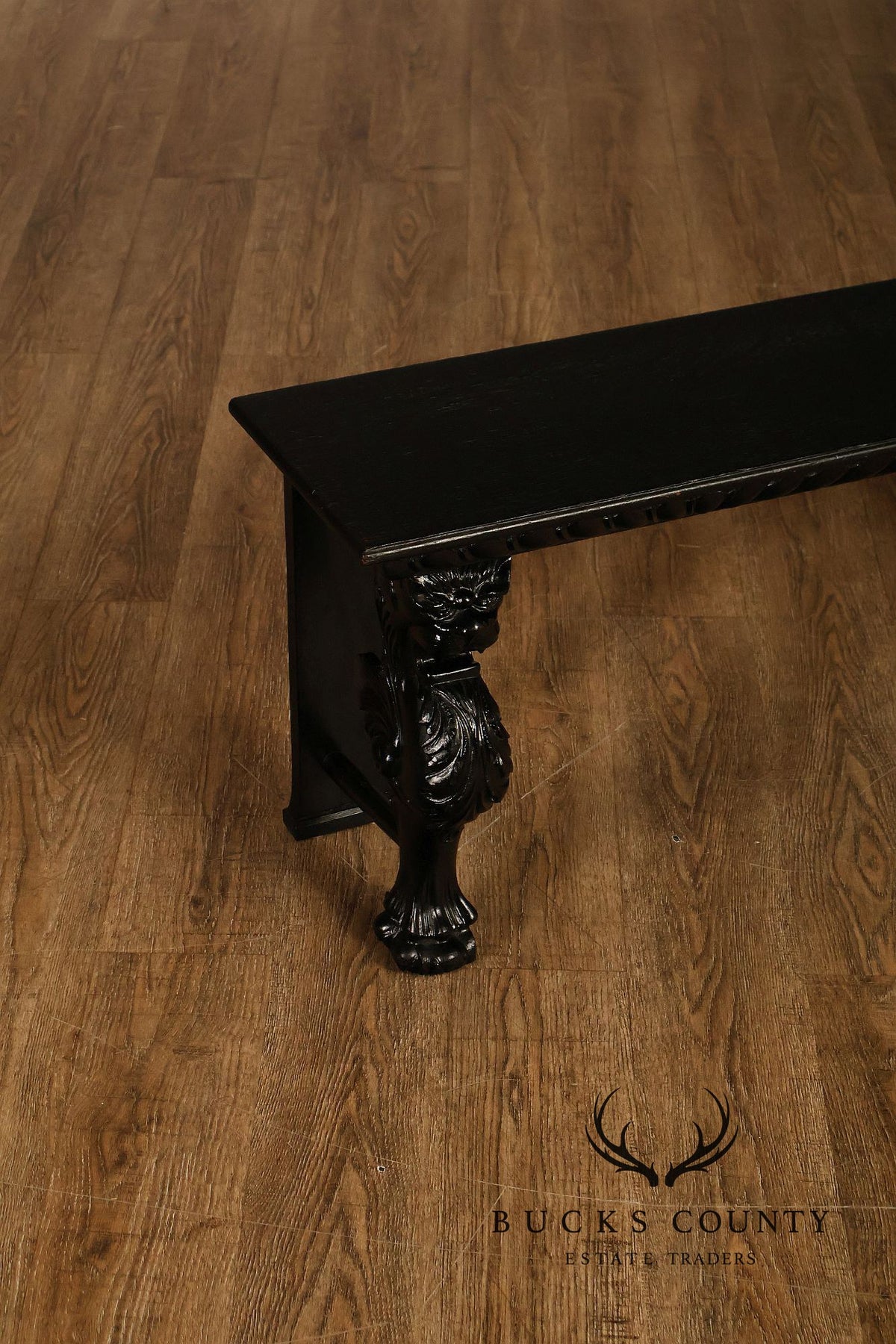 Antique Renaissance Revival Ebonized Oak Carved Griffin Bench