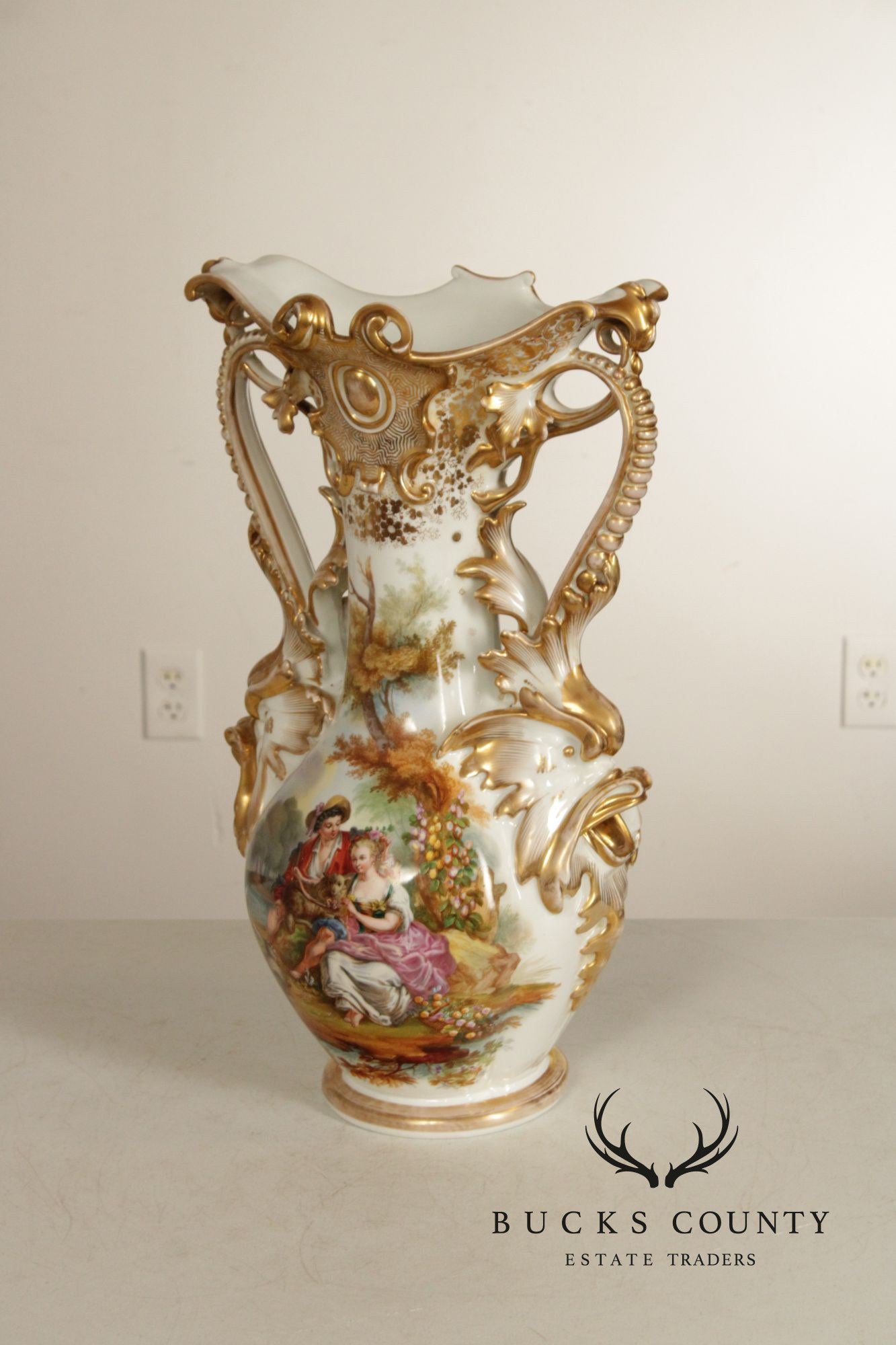 Antique Tall Old Paris Porcelain Vase