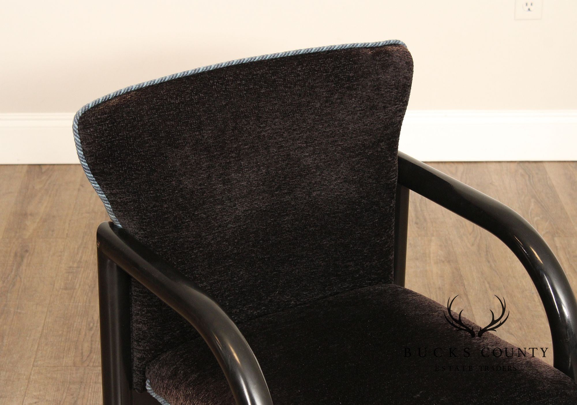 Postmodern Style Pair of Black Frame Upholstered Armchairs