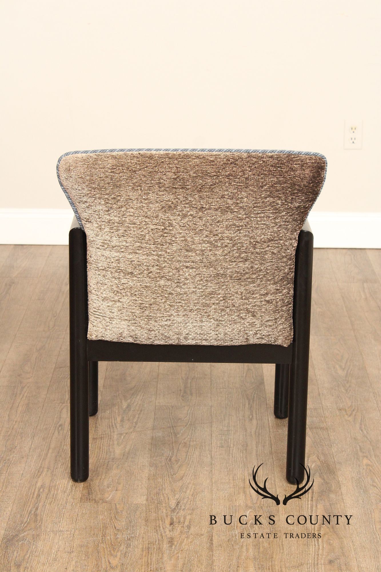 Postmodern Style Pair of Black Frame Upholstered Armchairs