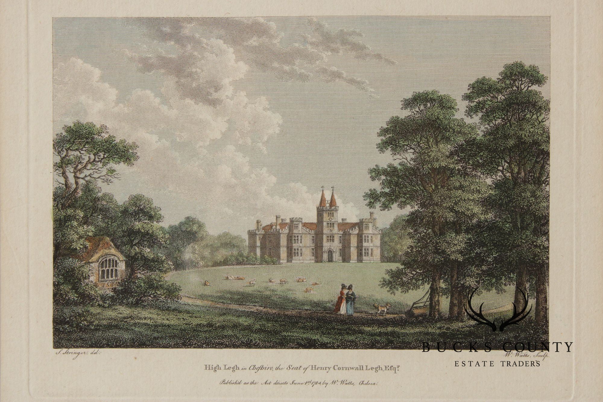 William Watts Framed Colored Print of English Estate