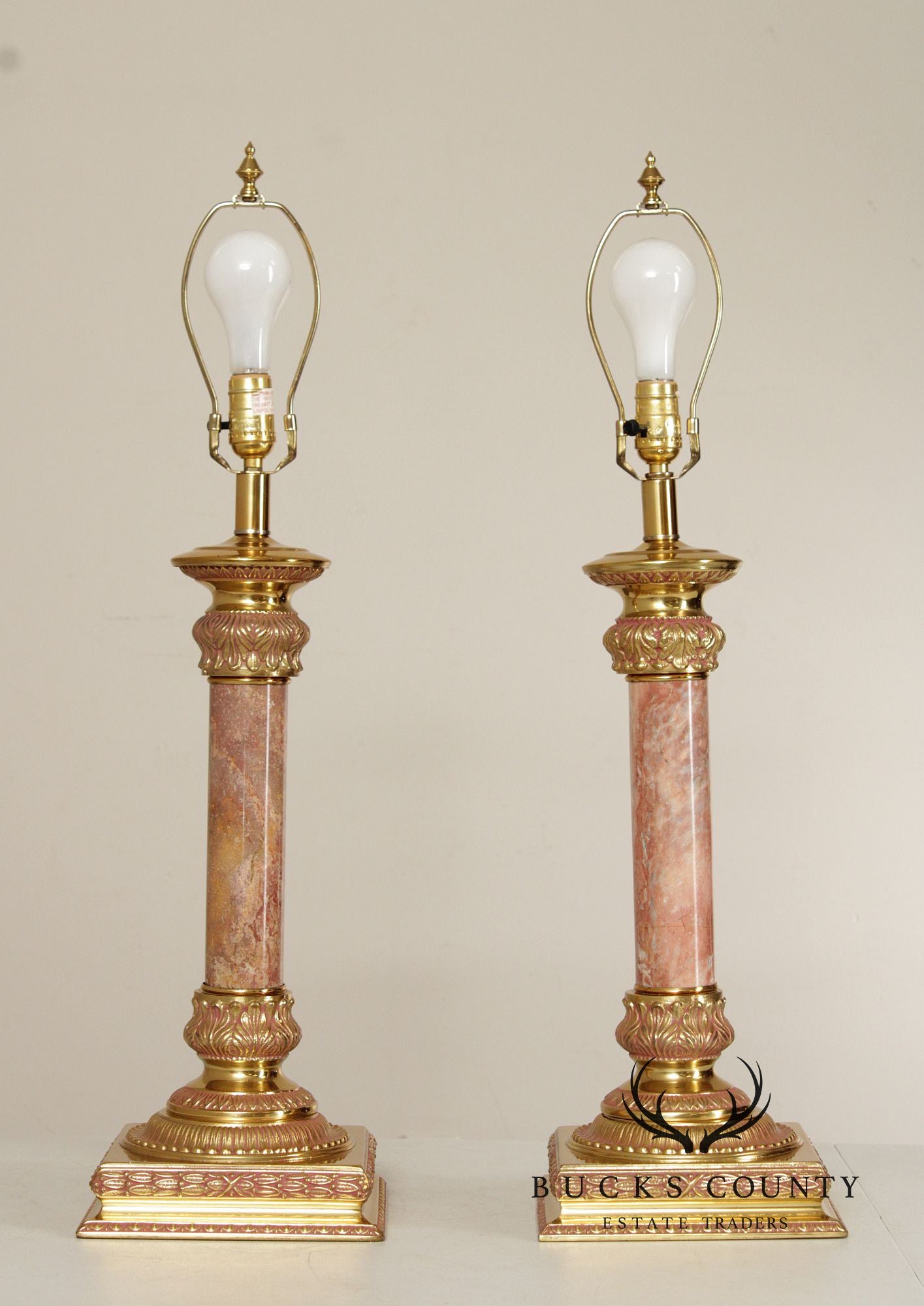 Neoclassical Style Pair of Marble Columnar Table Lamps