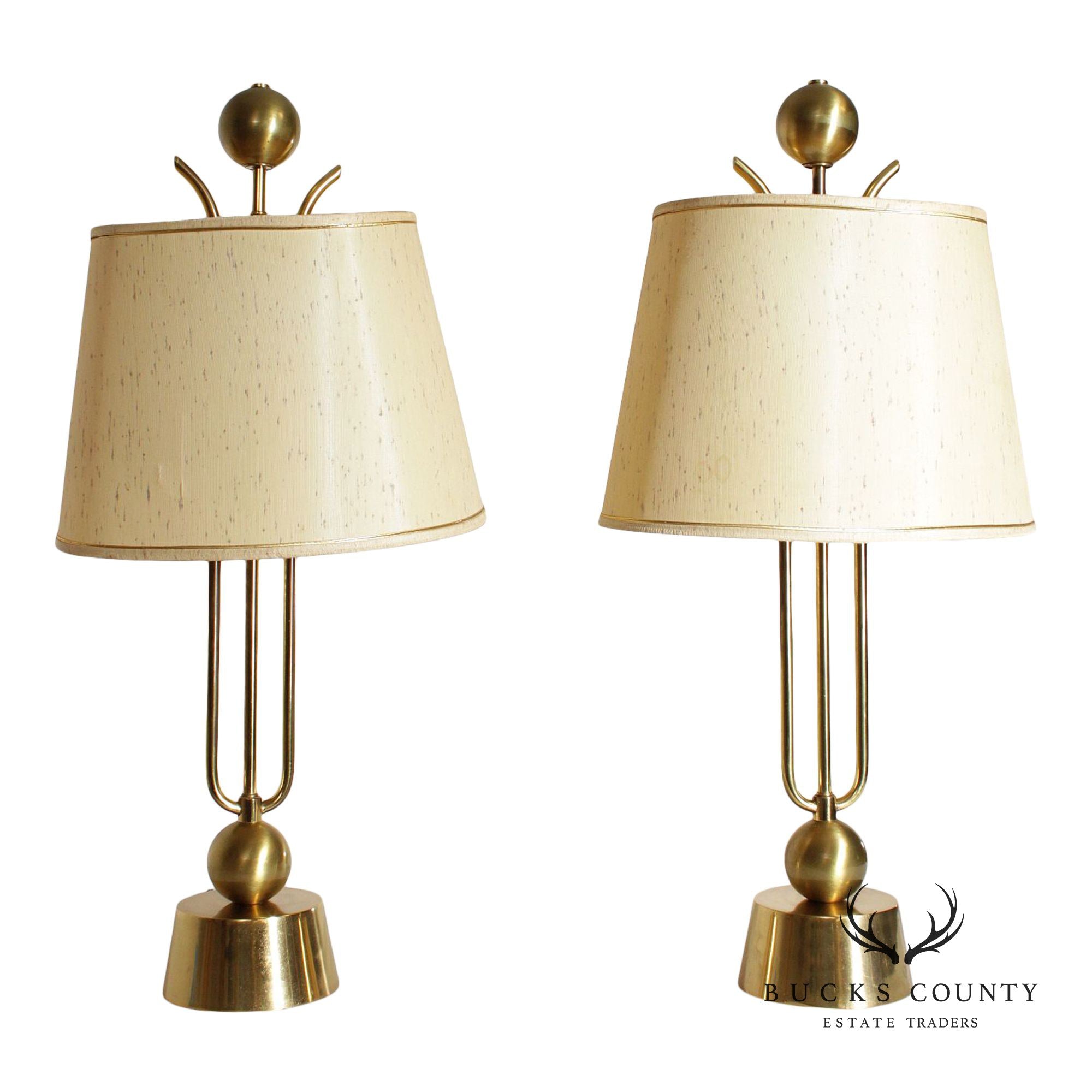 Mid Century Modern Pair of Brass Table Lamps