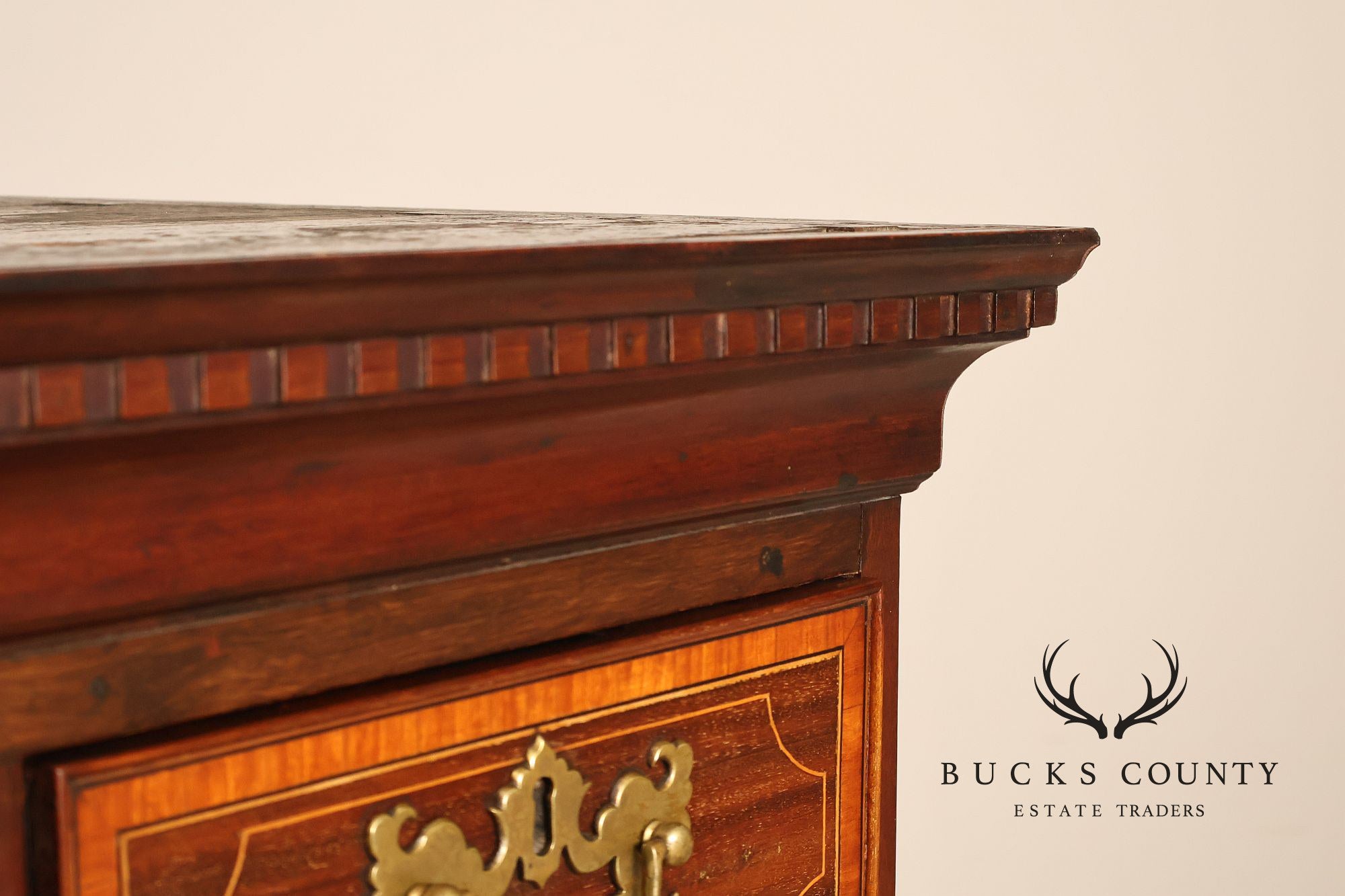 Antique Georgian Style Inlaid Mahogany Chest On Chest