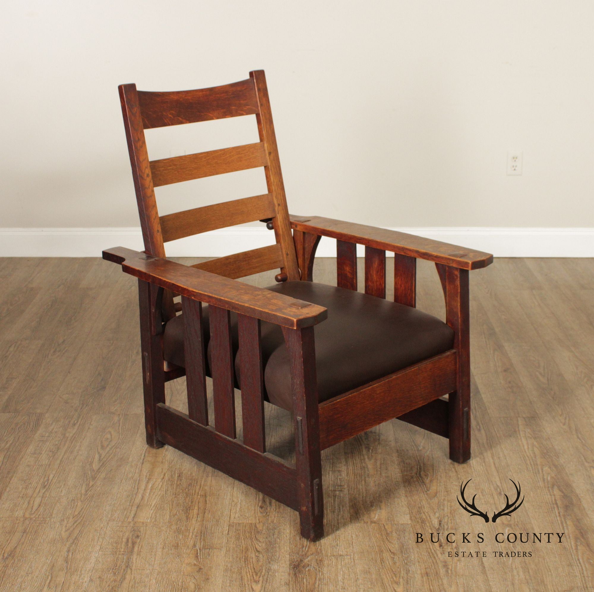 Gustav Stickley Mission Oak and Leather Morris Chair