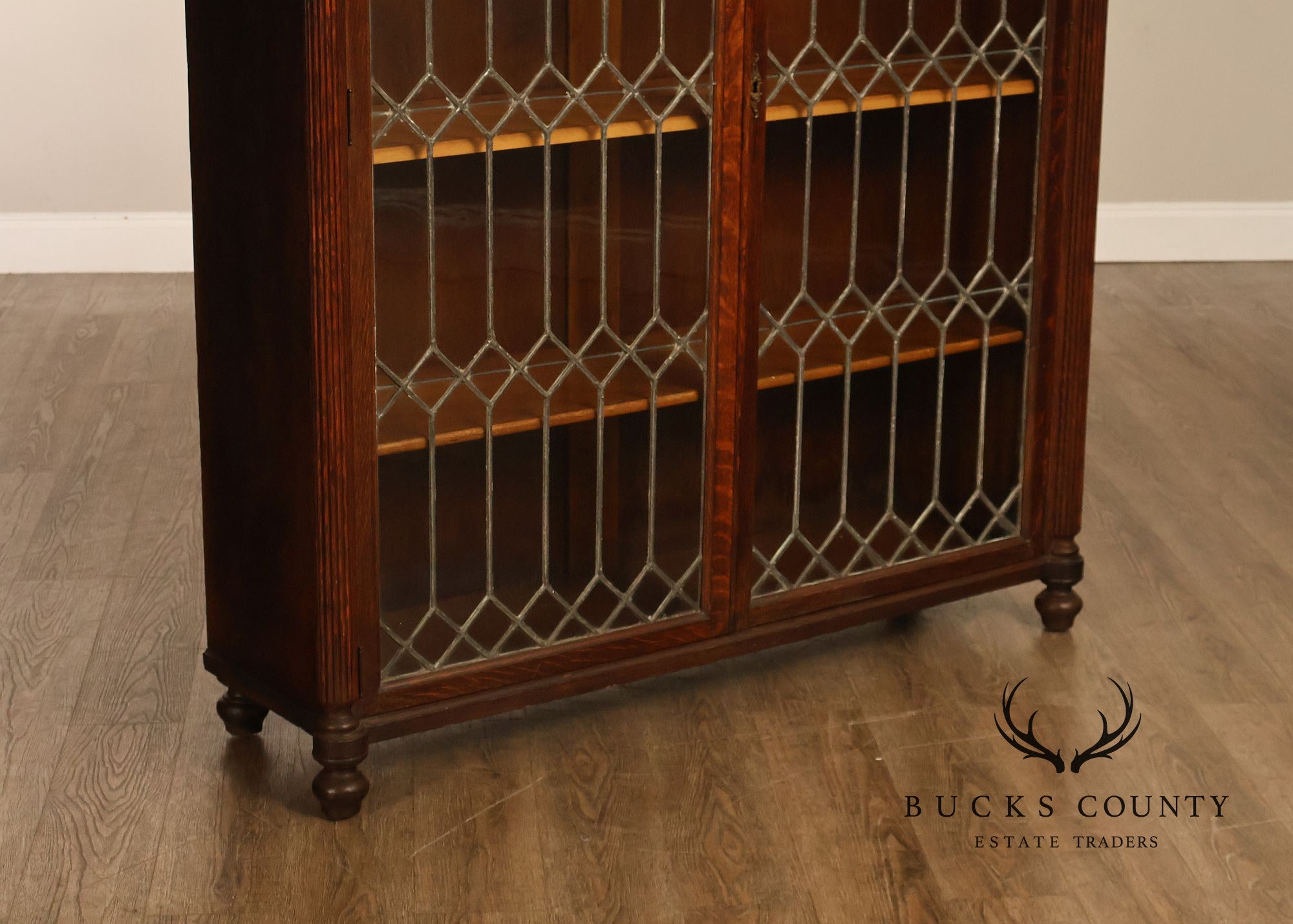 Arts and Crafts Antique Oak and Leaded Glass Bookcase