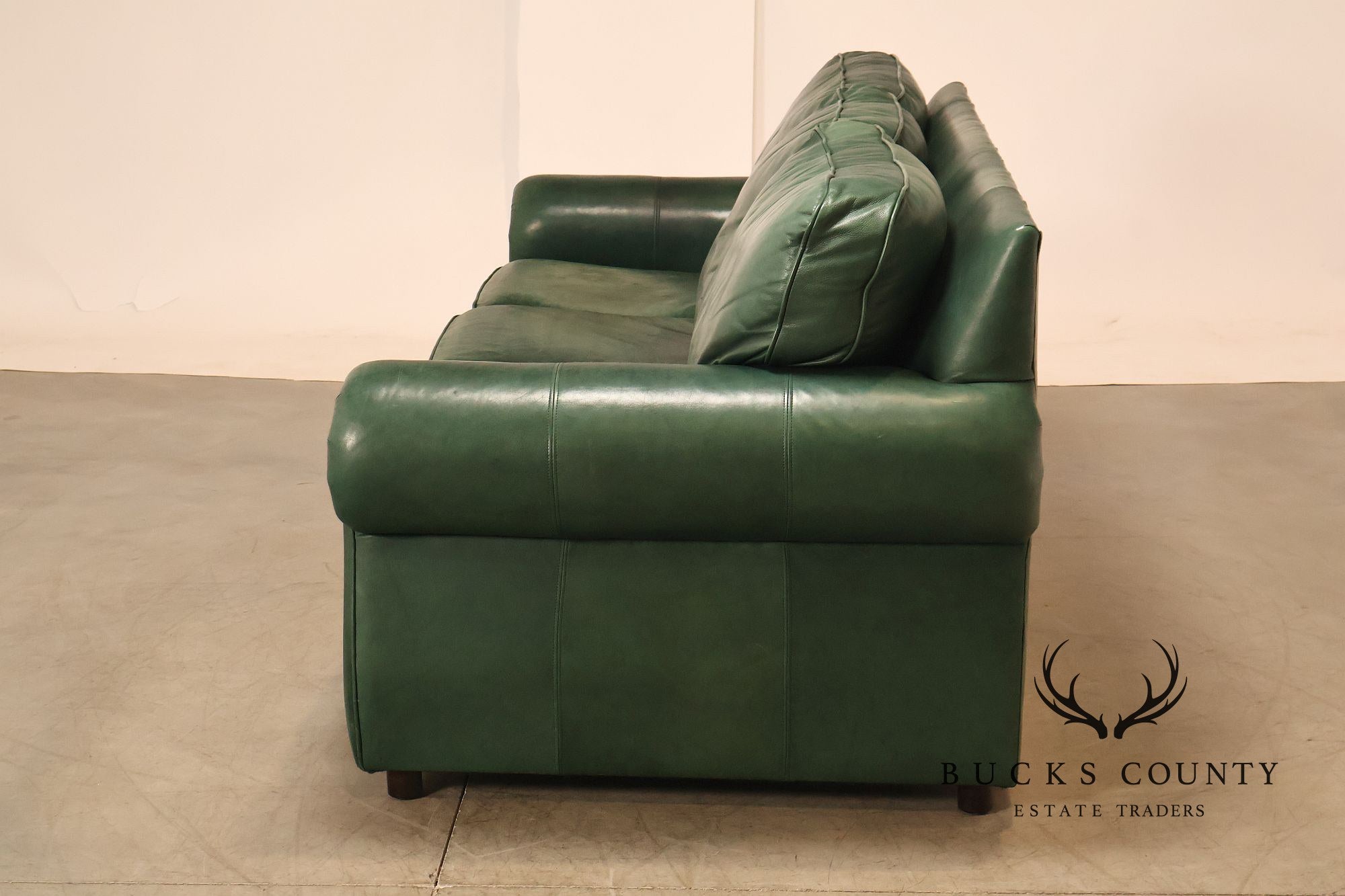 Ethan Allen Green Leather Sofa