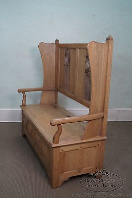 Jonathan Charles Tudor Oak Gothic Style Settee w/ Storage