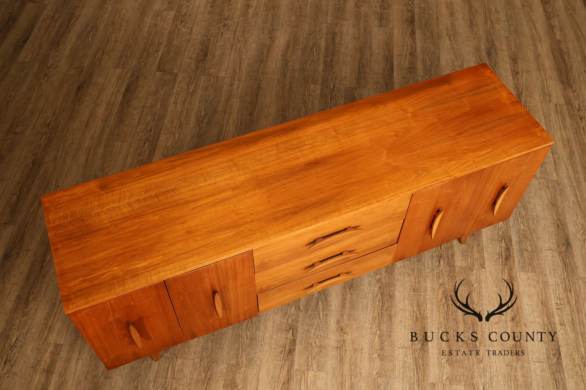 Mid Century Modern Sculpted Walnut Long Dresser