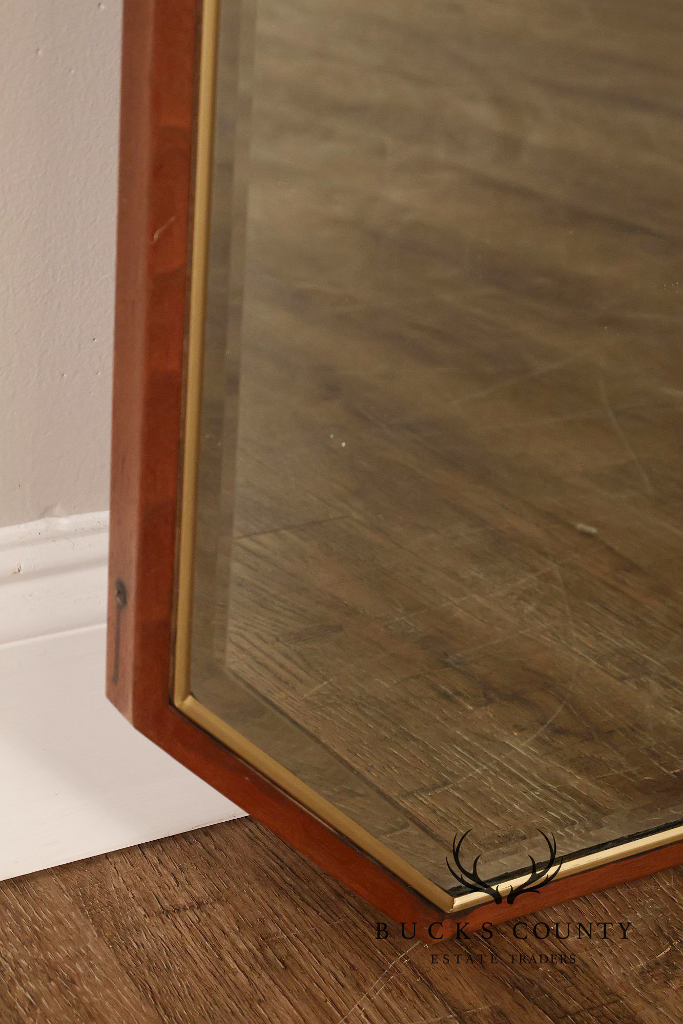 Mid Century Modern Walnut Frame Large Octagonal Wall Mirror