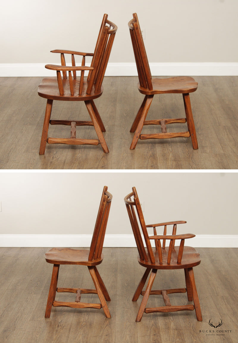 Hunt Country Furniture Rustic Oak Set of Four Windsor Dining Chairs