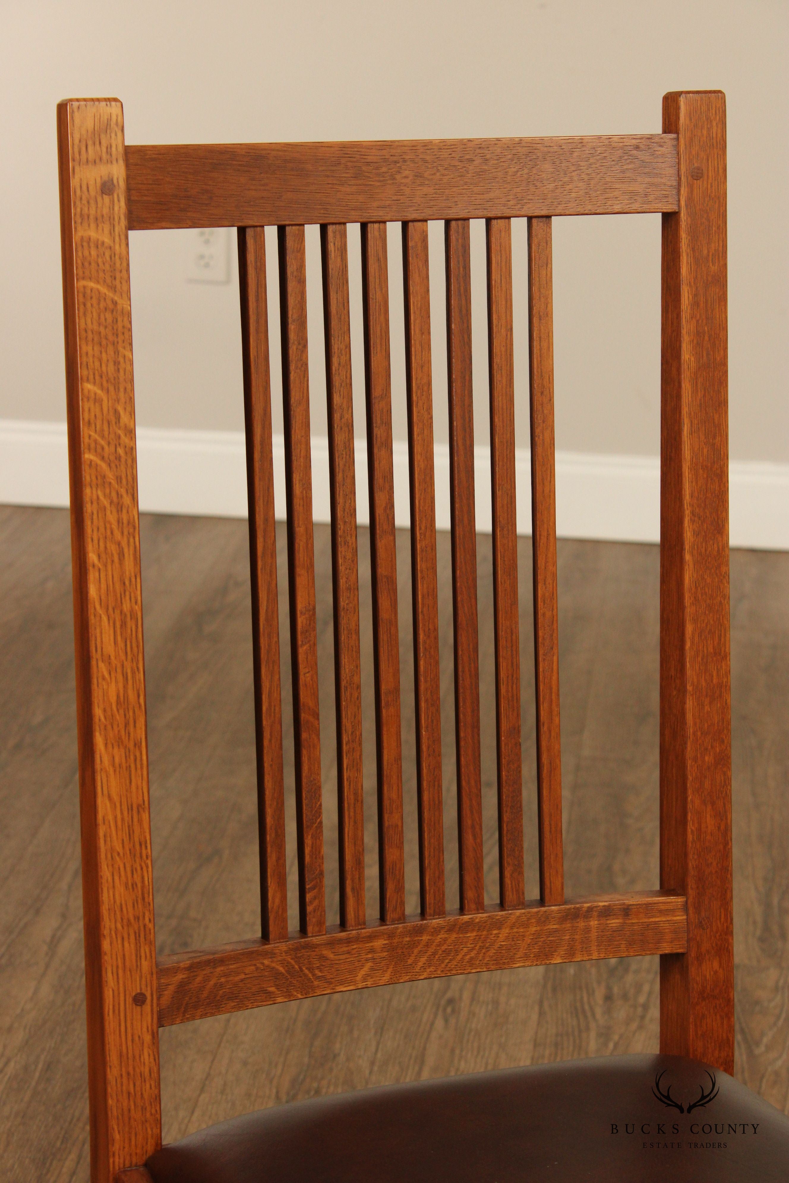 Stickley Mission Collection Set Of Six Oak Spindle Back Dining Chairs