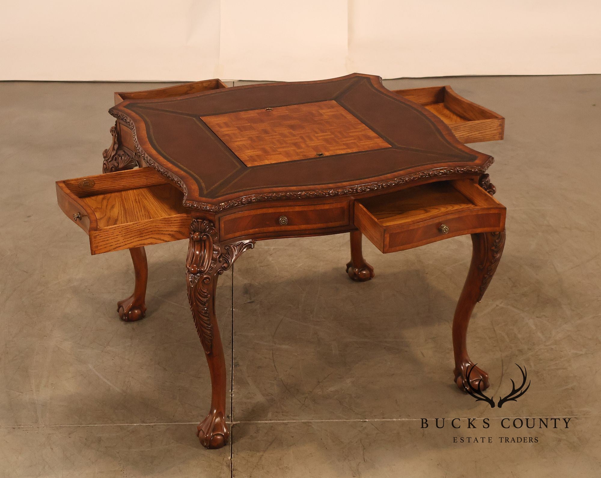 Lloyd Buxton Leather Top Four Drawer Gaming Table With Backgammon And Chess Board