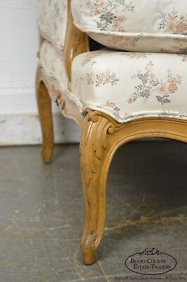 French Louis XV Custom Upholstered Carved Frame Wide Seat Bergere Lounge Chair