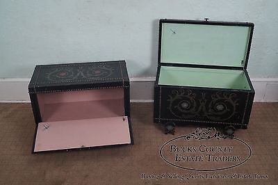 Unusual Antique Pair of Studded Hand Painted Chests