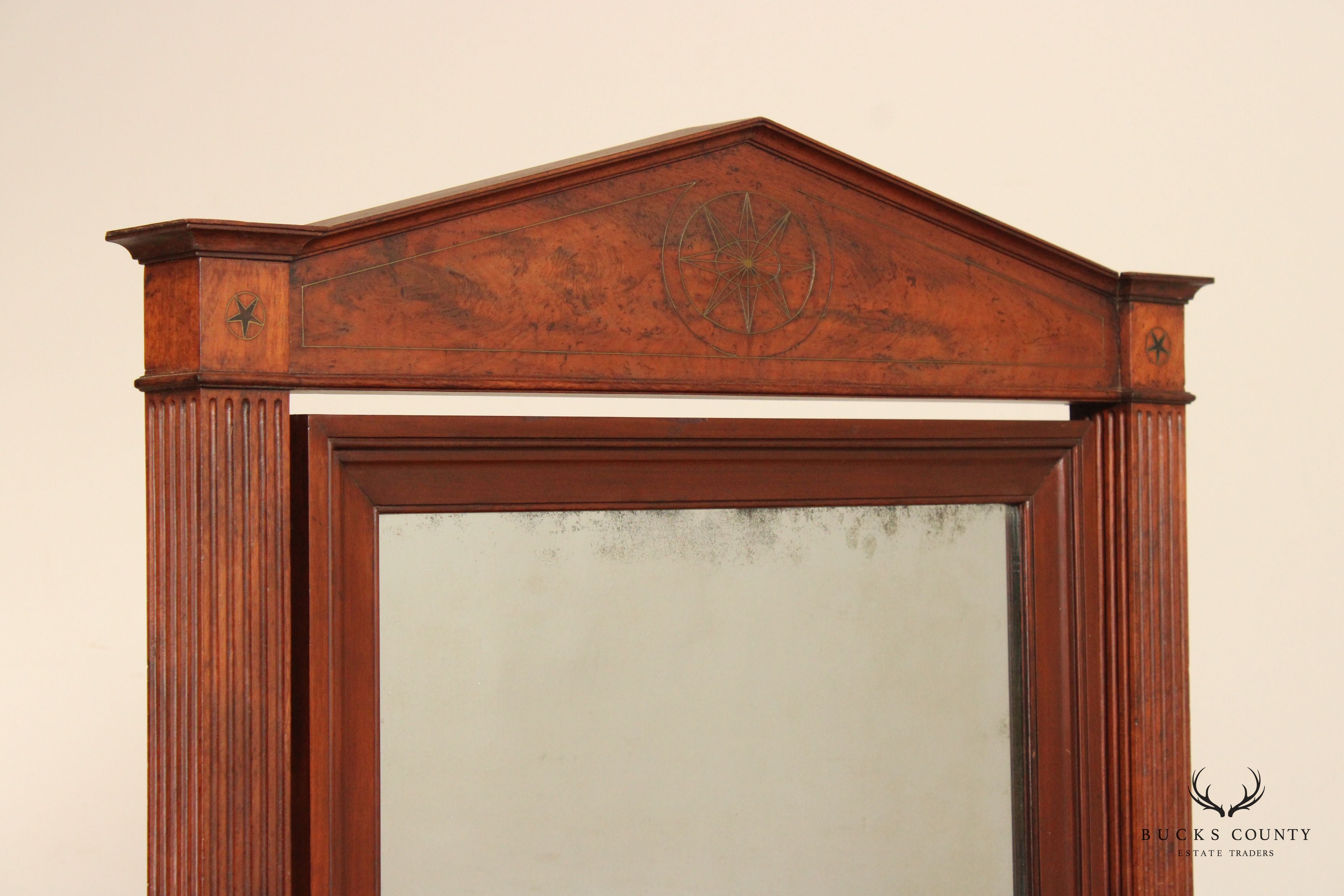 Antique 19th Century Empire Style Mahogany Cheval Mirror On Brass Paw Feet