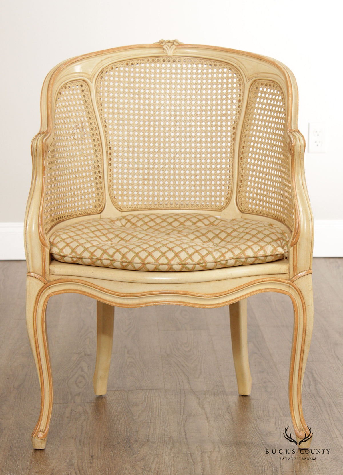 Kindel French Louis XV Style Cane Barrel Back Accent Chair