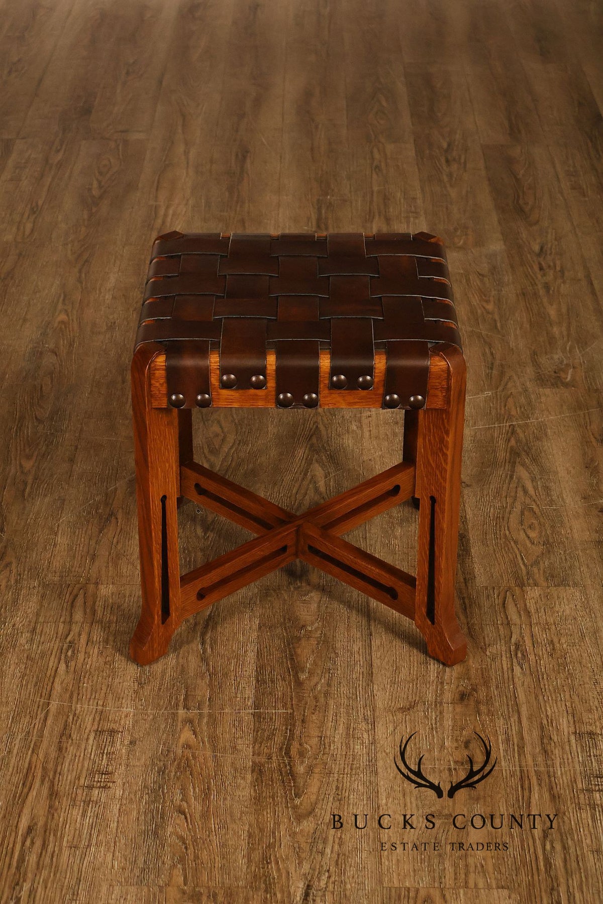 Stickley Little Treasures Mission Oak Woven Leather Stool
