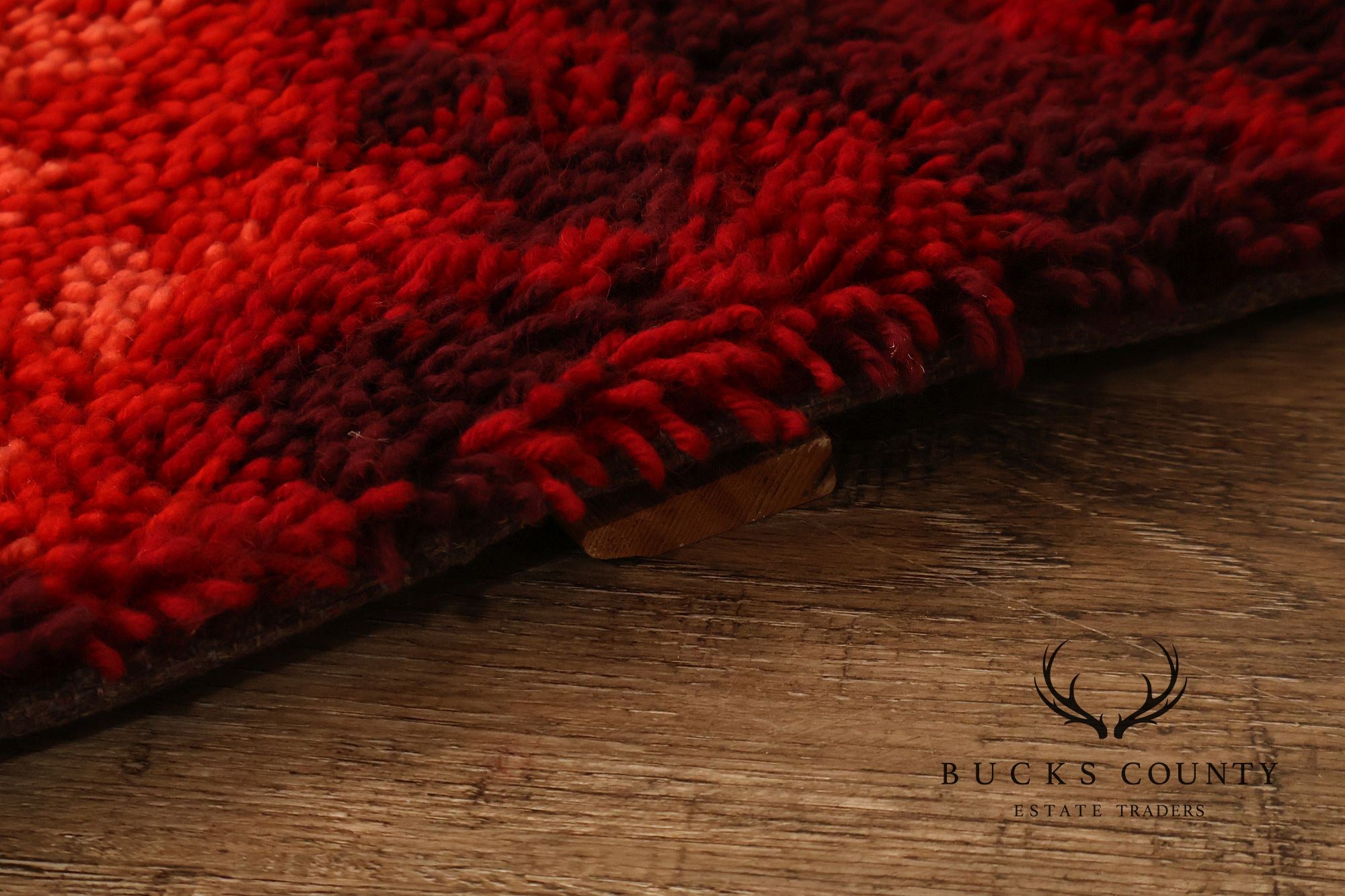 Mid Century Modern Scandinavian Rya Wool Abstract Red Shag Area Rug / Textile Wall Hanging by Ritva Puotila