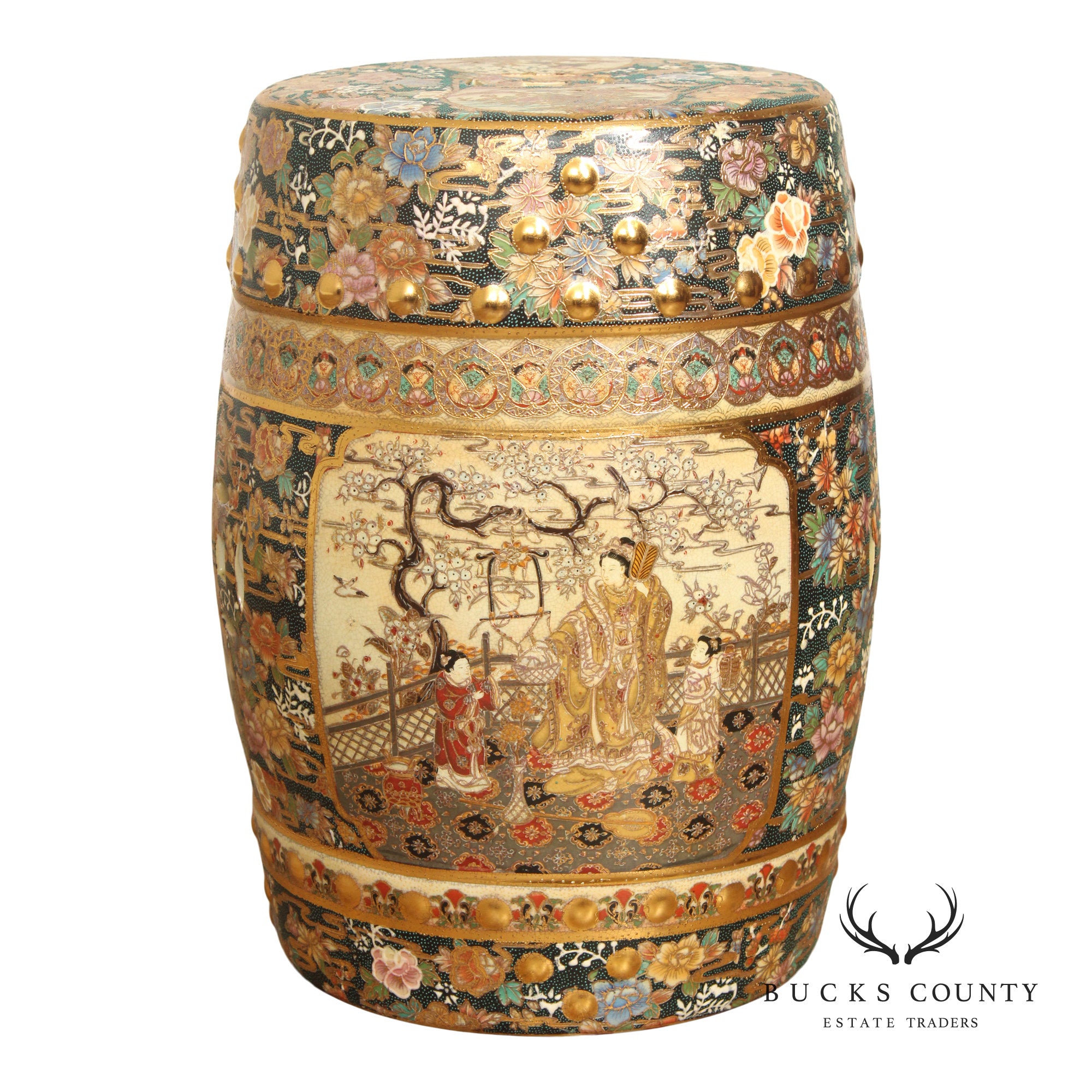 Japanese Satsuma Porcelain Garden Stool