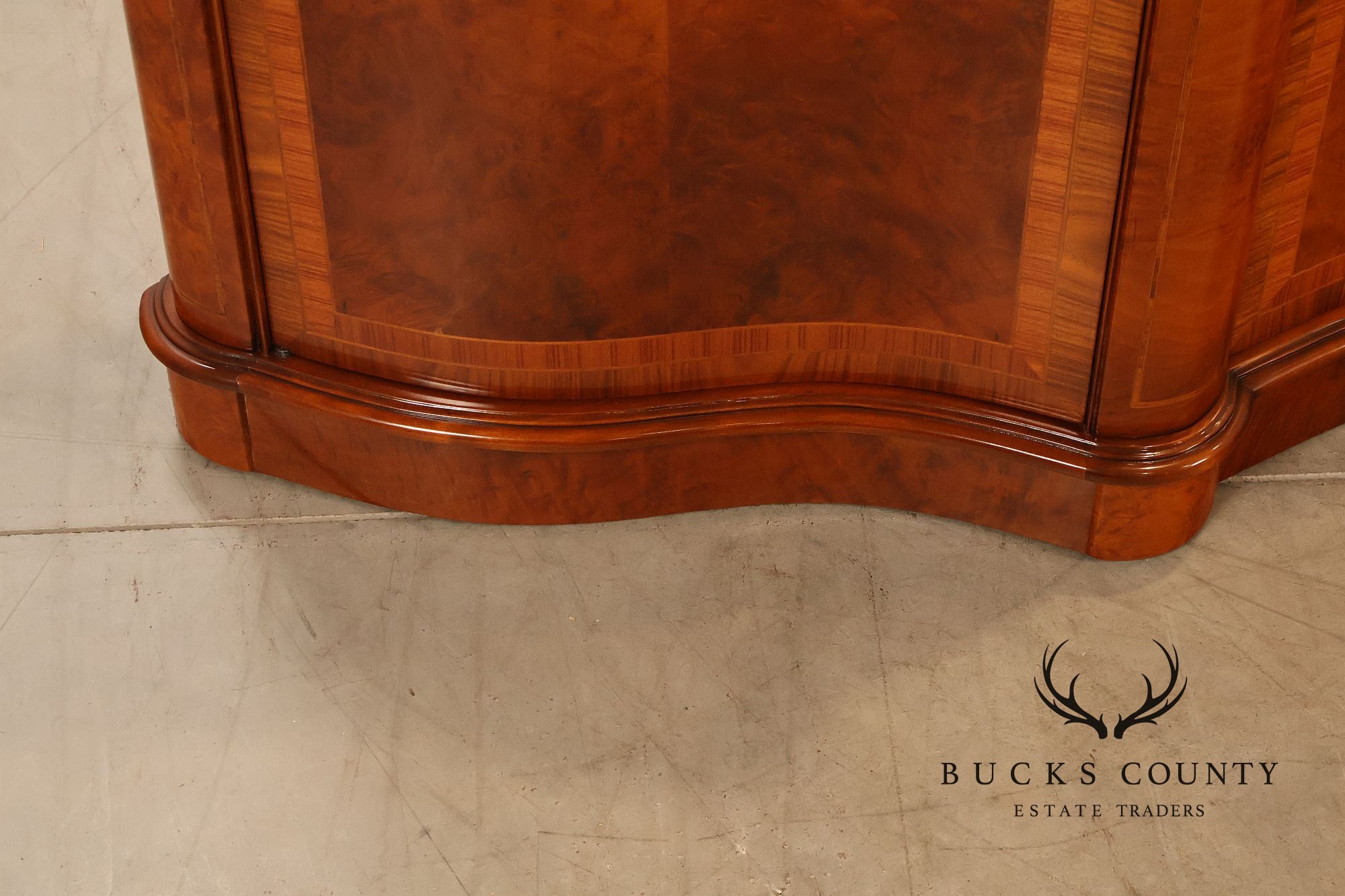 Italian Style Marquetry Inlaid Burl Wood Credenza Sideboard