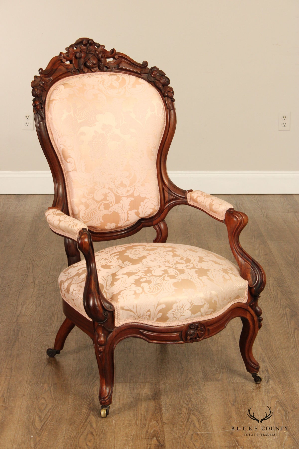 Antique Victorian Pair of Carved Walnut Armchairs