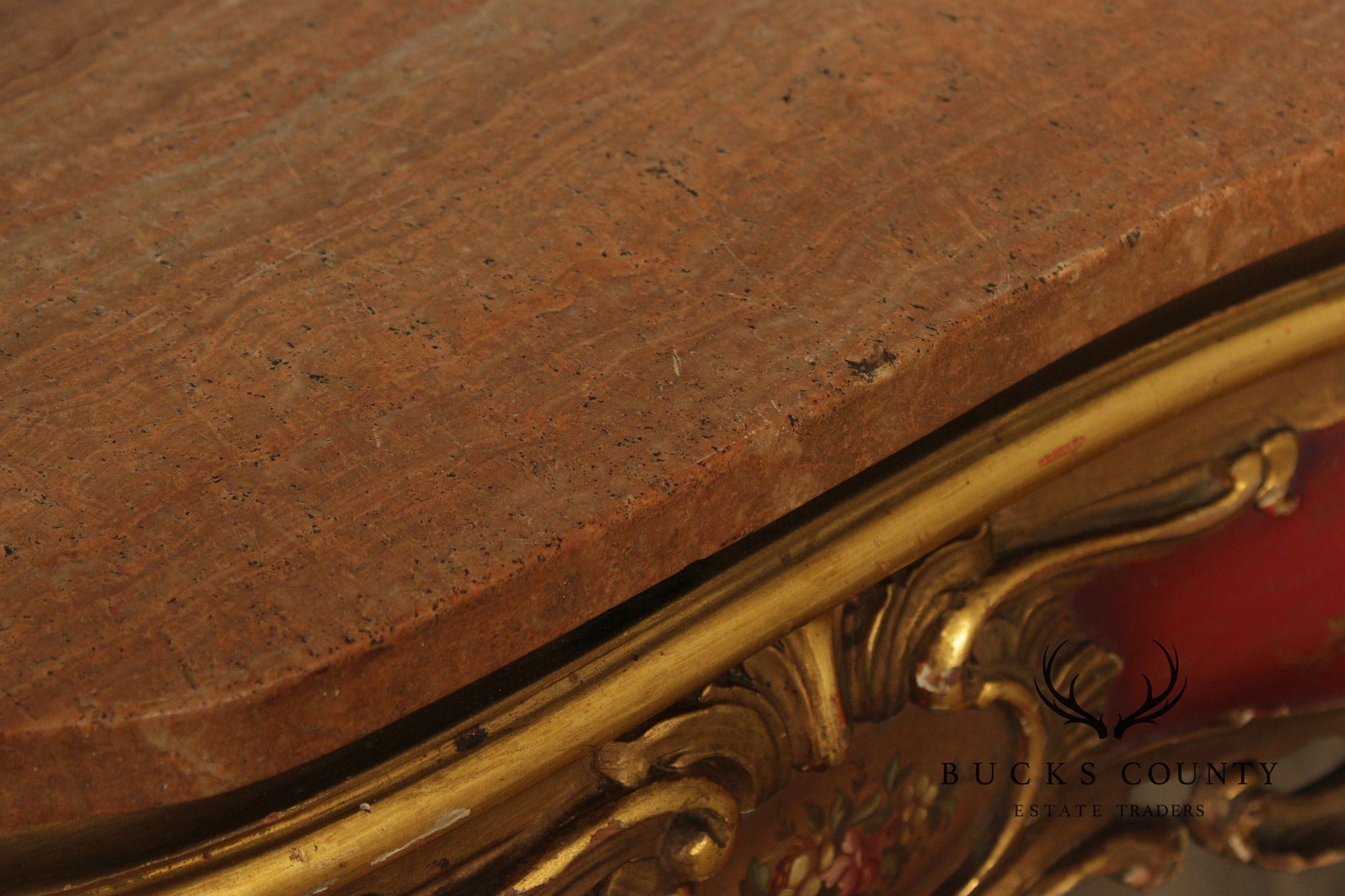 Italian Rococo Style Long Marble Top Console Table