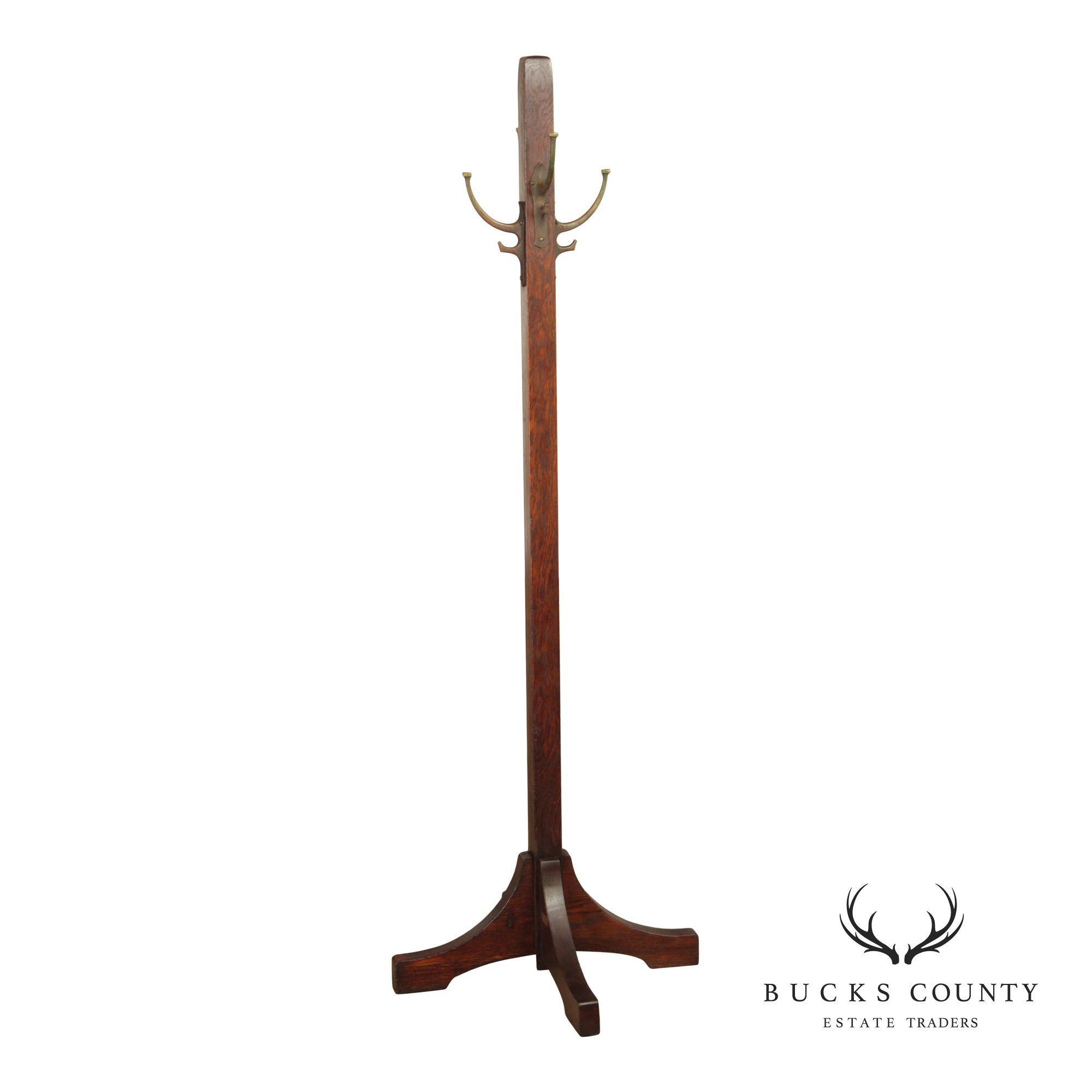 Antique L. & J.G. Stickley Mission Oak Coat Rack Hall Tree