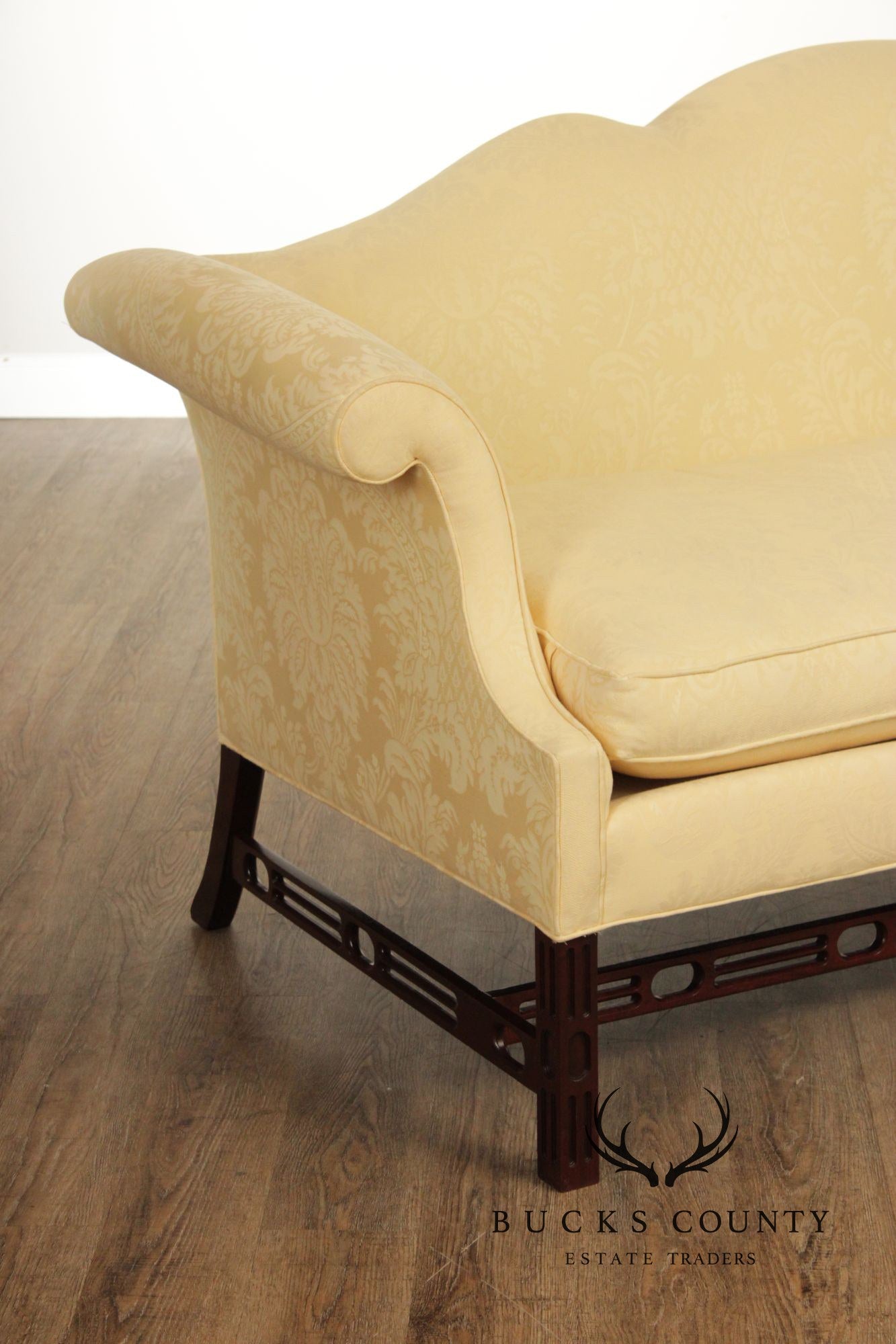 Southwood Mahogany Chippendale Style Upholstered Camelback Sofa