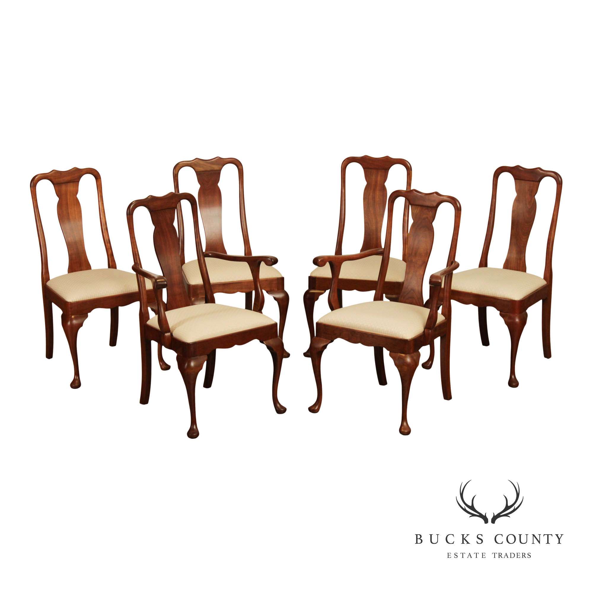 Stickley Queen Anne Style Set of Six Cherry Dining Chairs