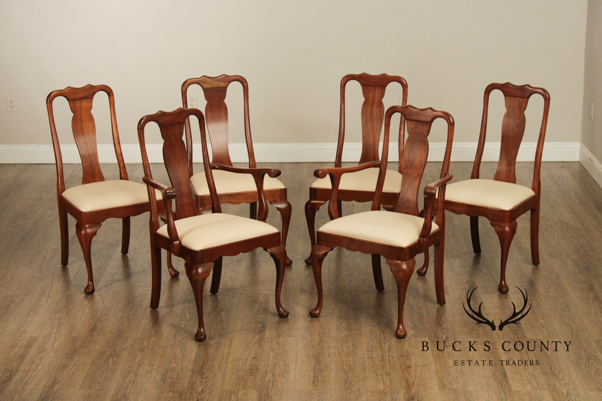Stickley Queen Anne Style Set of Six Cherry Dining Chairs