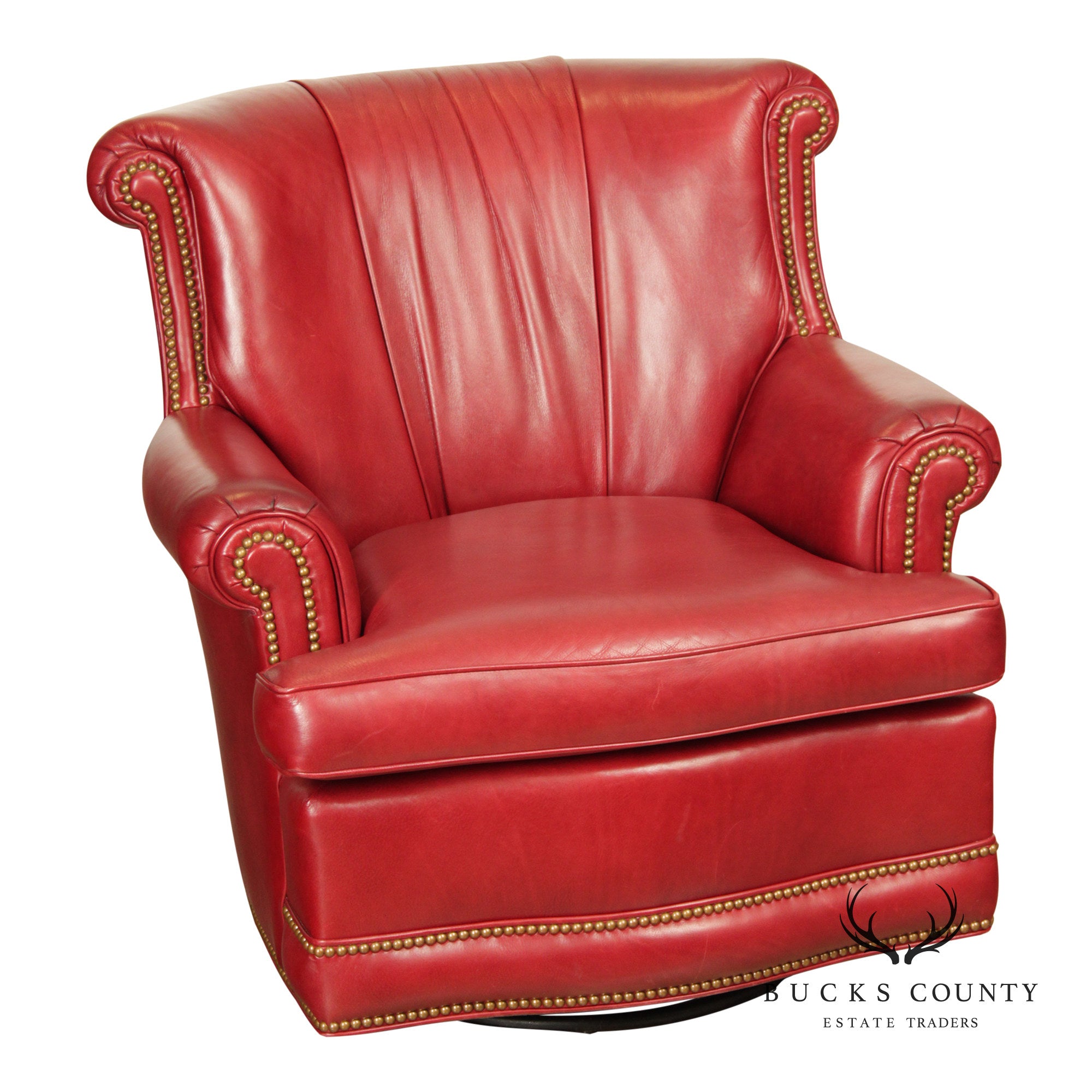 Hancock & Moore Red Leather Swivel Club Chair With Nailhead Trim