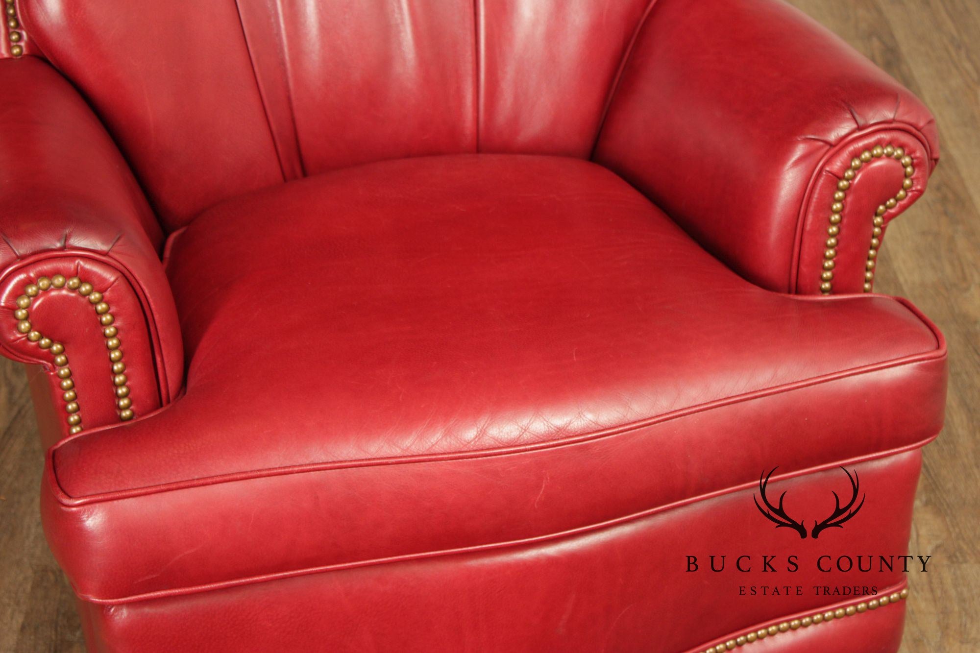 Hancock & Moore Red Leather Swivel Club Chair With Nailhead Trim