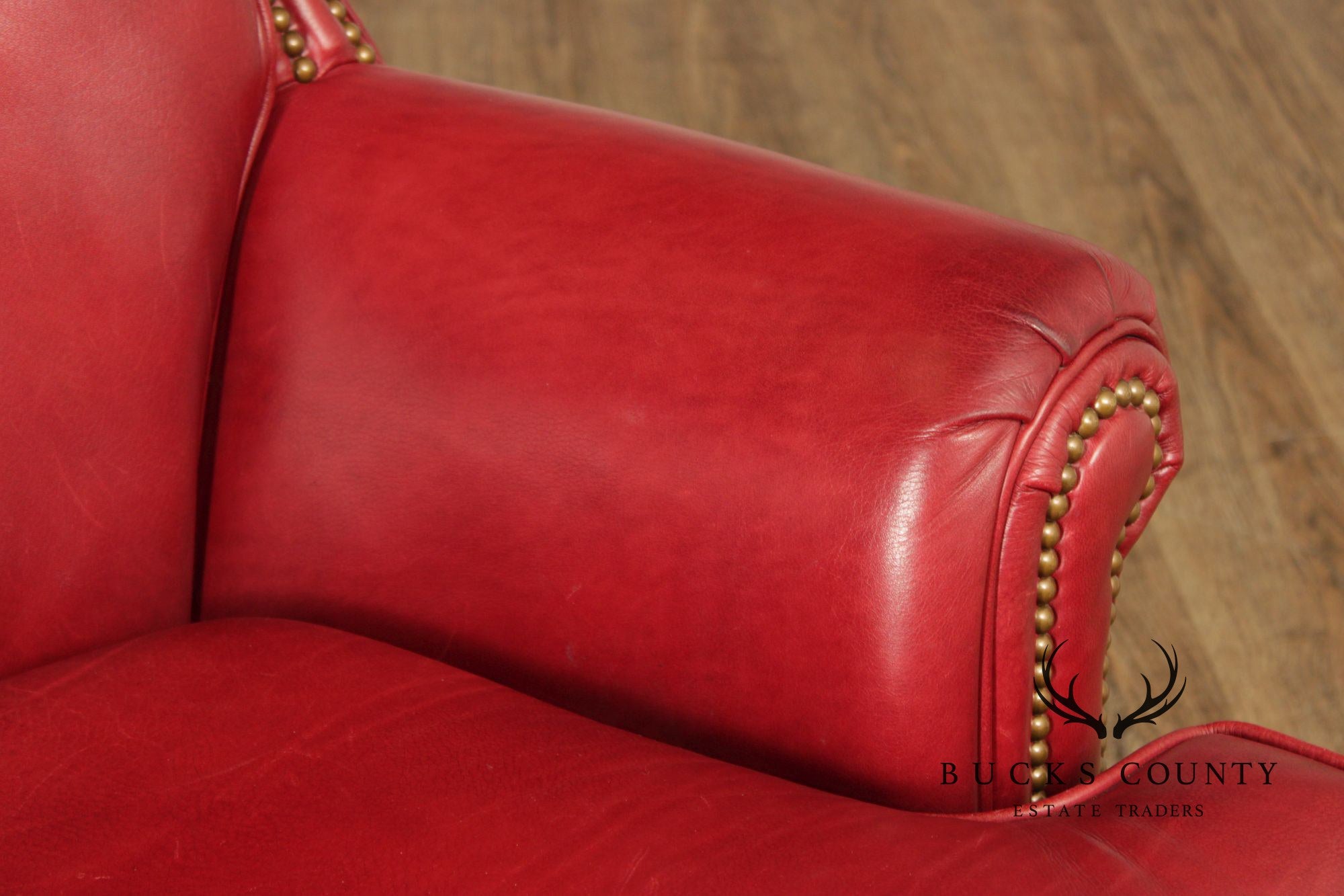 Hancock & Moore Red Leather Swivel Club Chair With Nailhead Trim