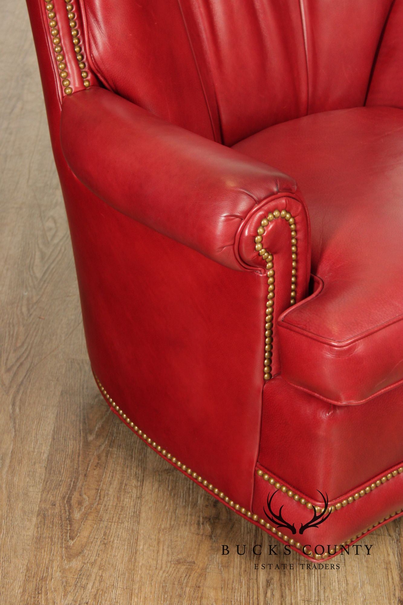 Hancock & Moore Red Leather Swivel Club Chair With Nailhead Trim