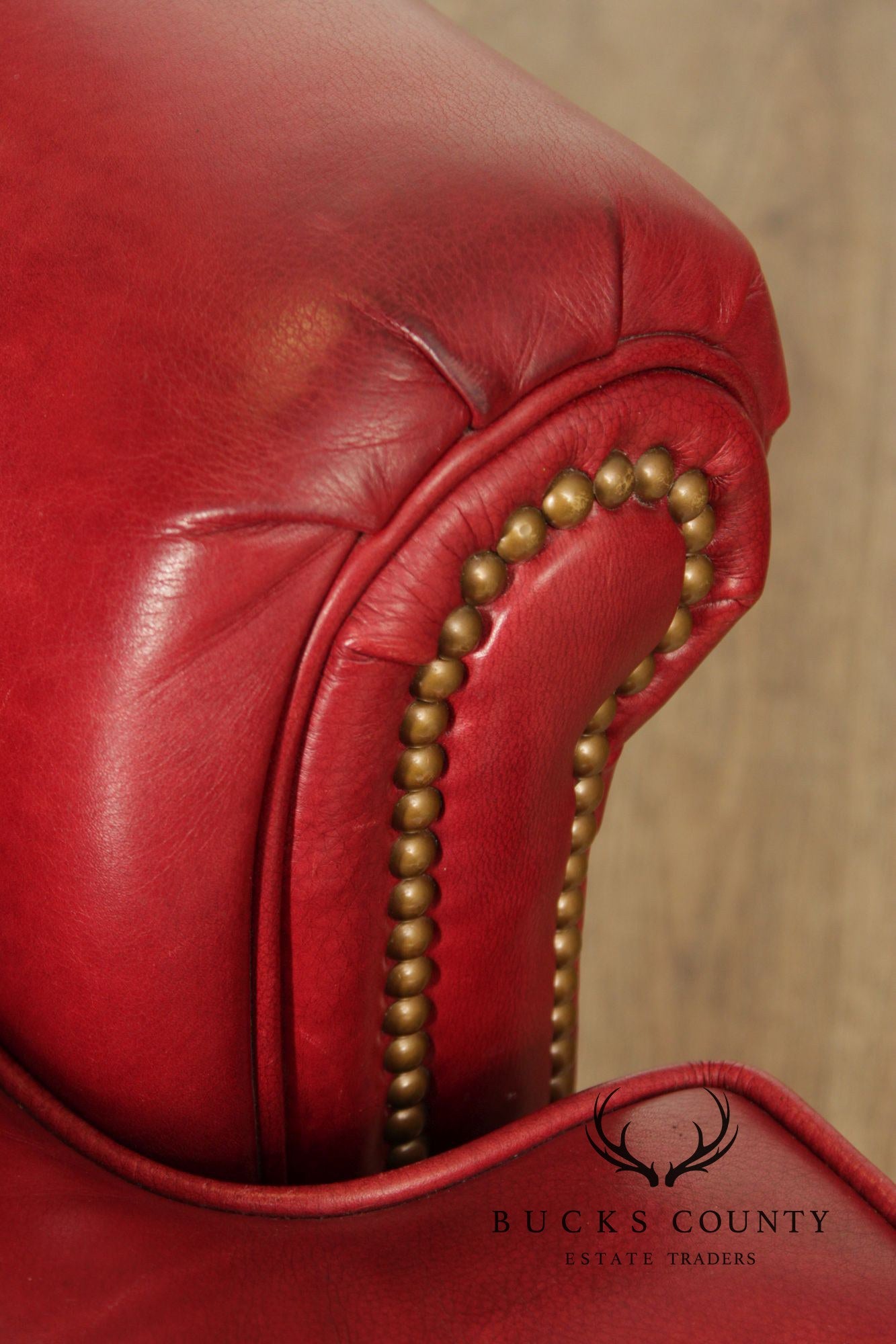 Hancock & Moore Red Leather Swivel Club Chair With Nailhead Trim