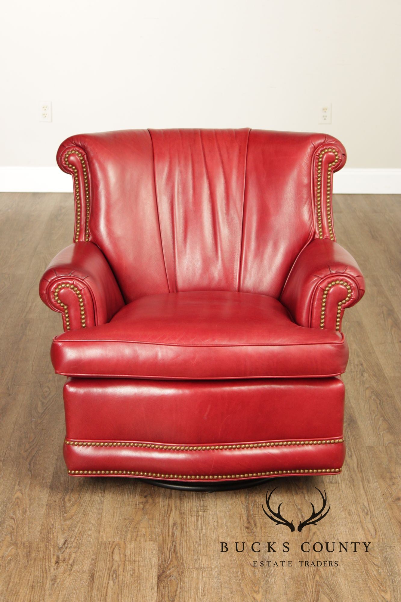 Hancock & Moore Red Leather Swivel Club Chair With Nailhead Trim