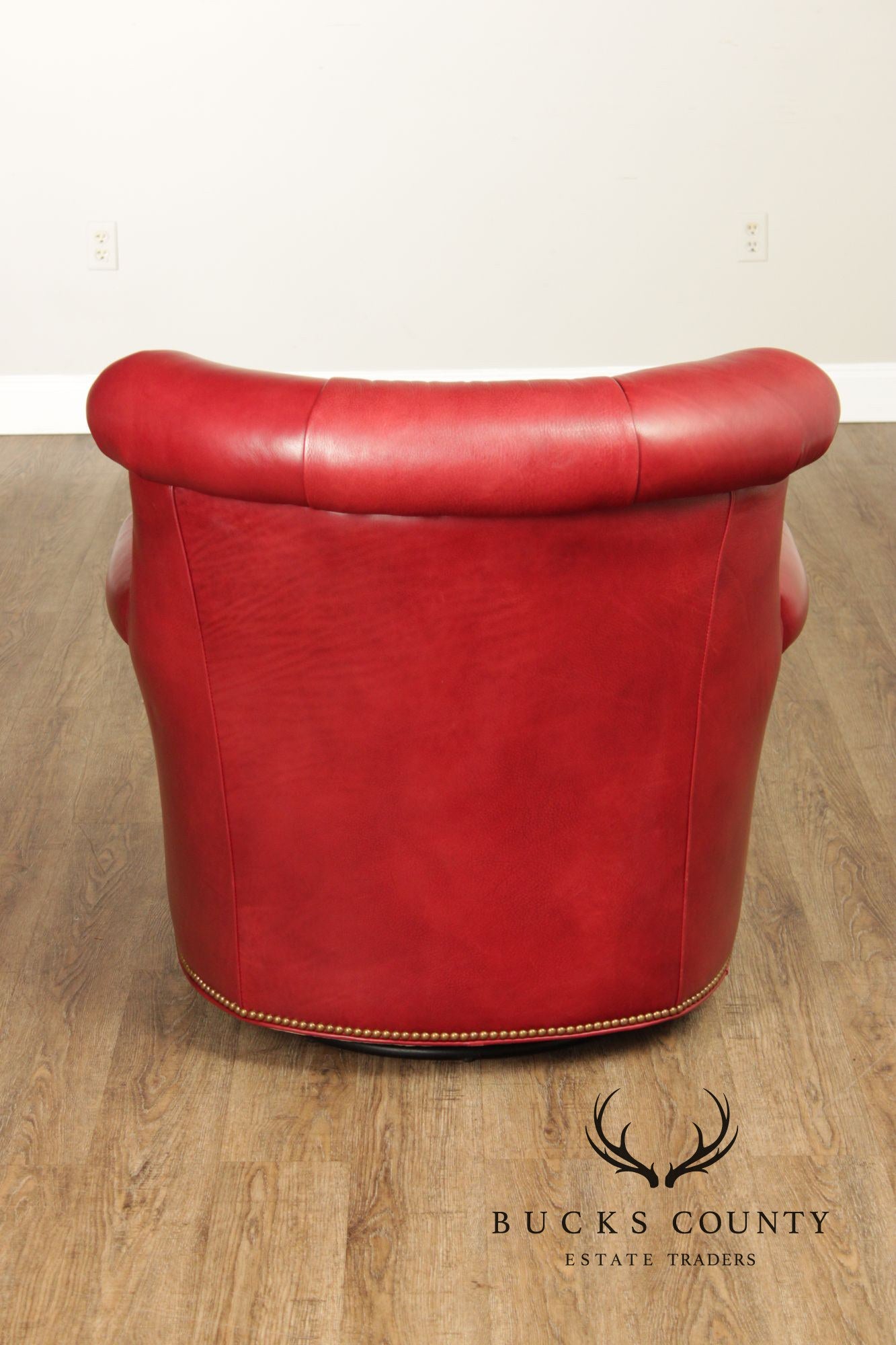 Hancock & Moore Red Leather Swivel Club Chair With Nailhead Trim
