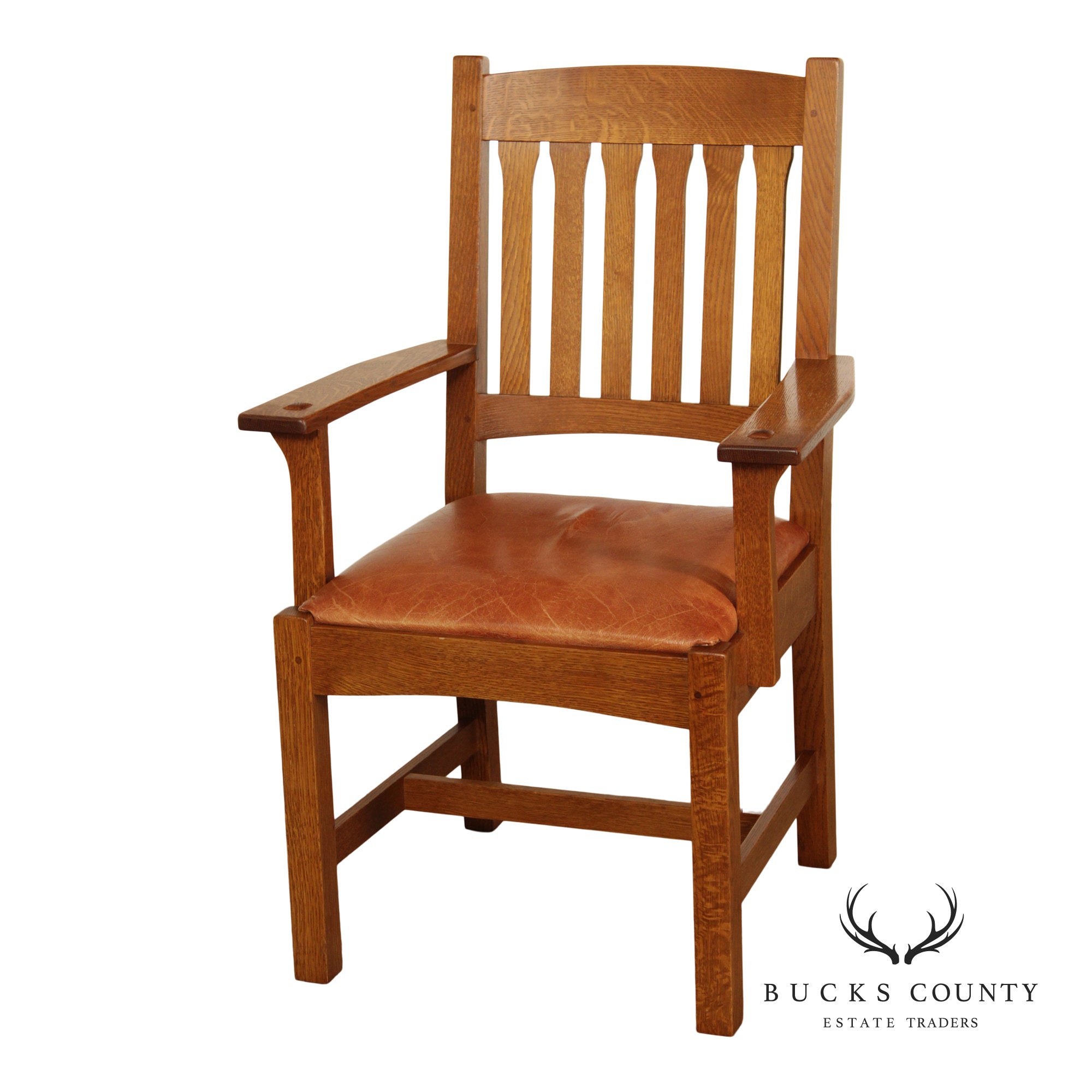 Stickley Mission Collection Oak and Leather Cottage Armchair