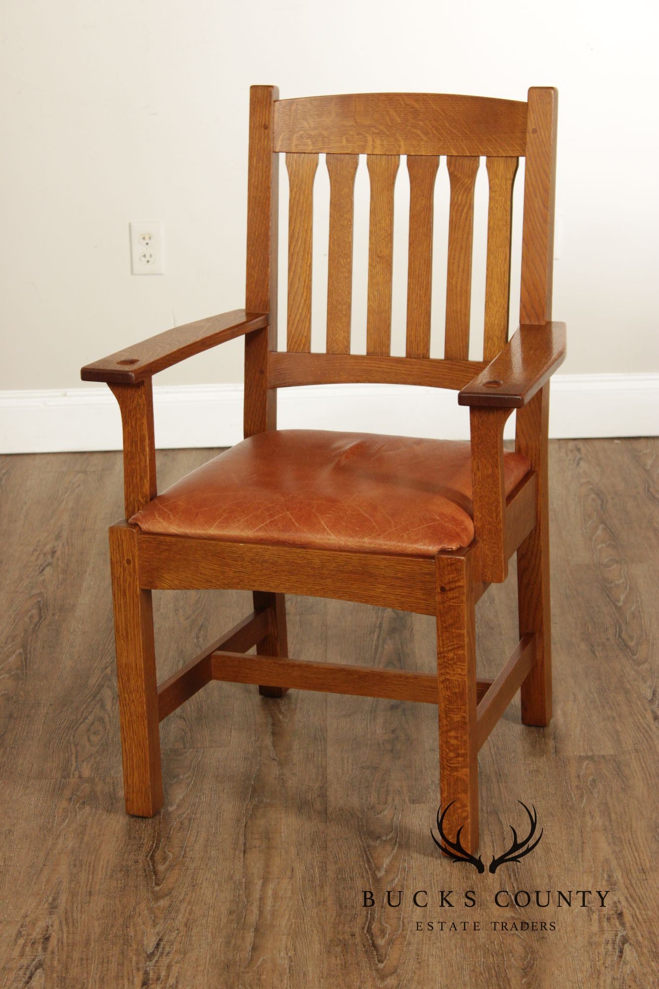 Stickley Mission Collection Oak and Leather Cottage Armchair