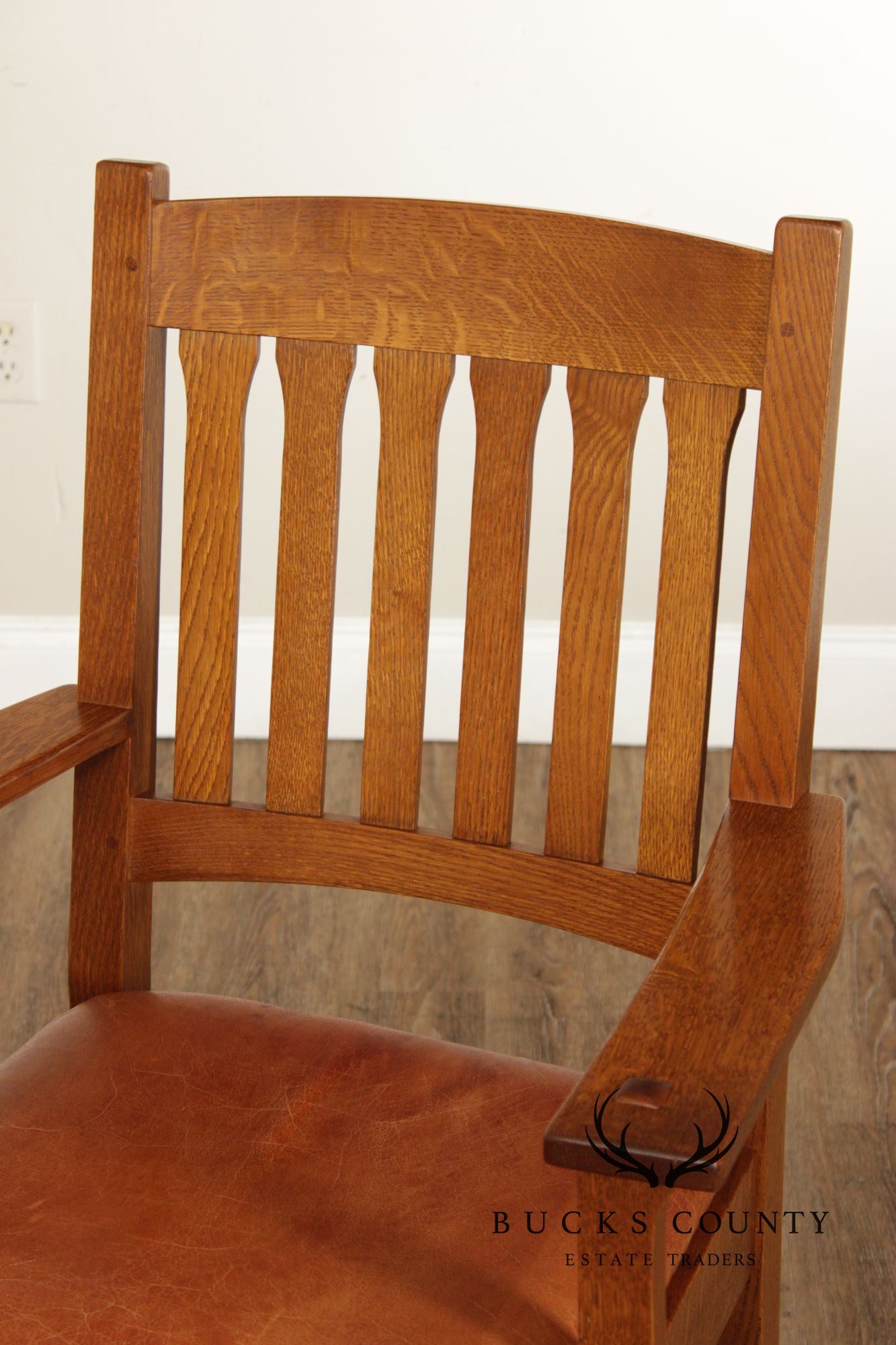 Stickley Mission Collection Oak and Leather Cottage Armchair