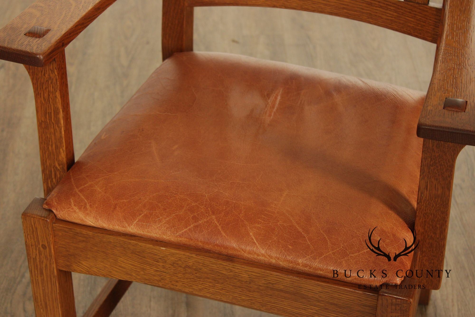 Stickley Mission Collection Oak and Leather Cottage Armchair