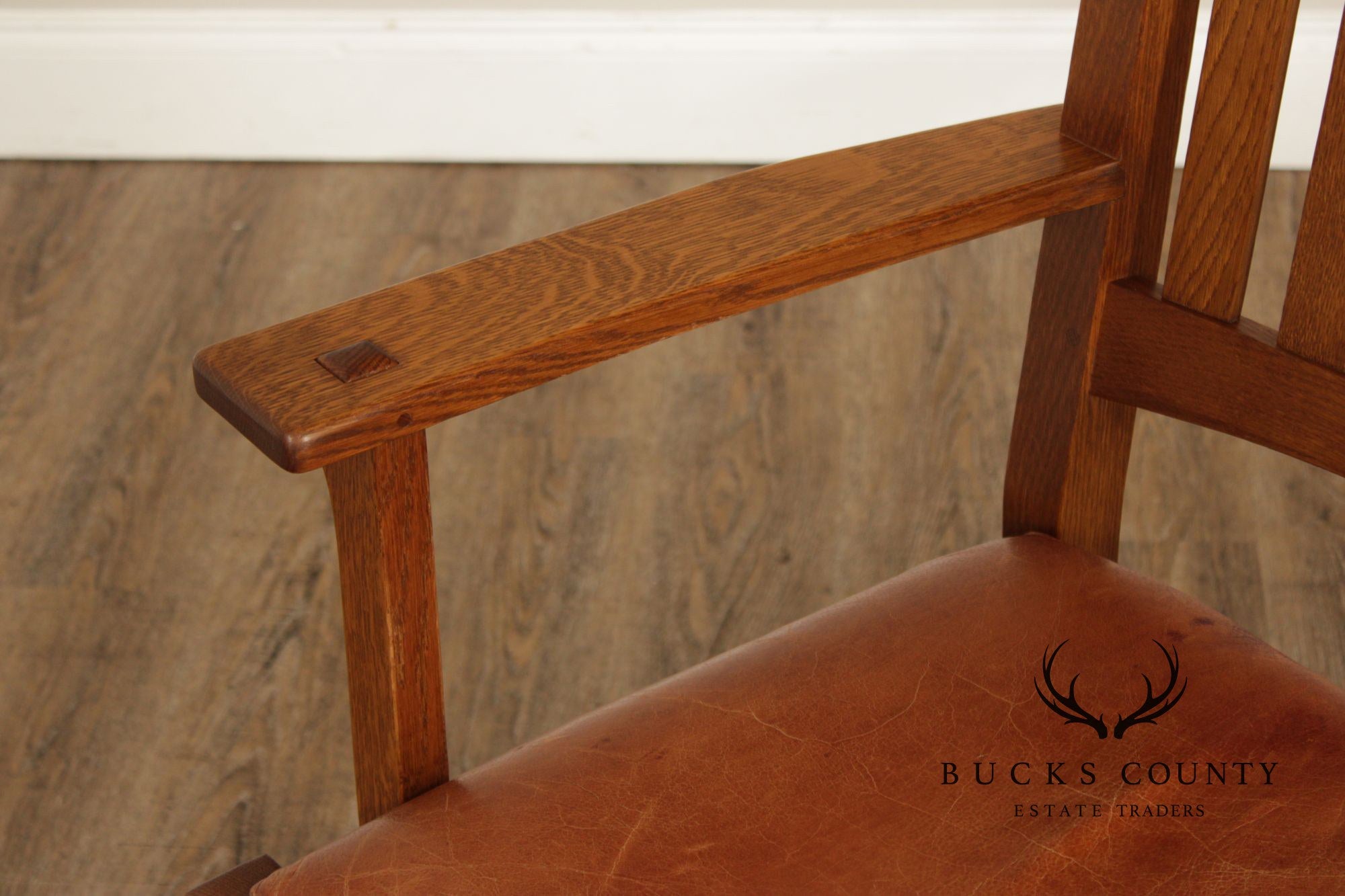 Stickley Mission Collection Oak and Leather Cottage Armchair