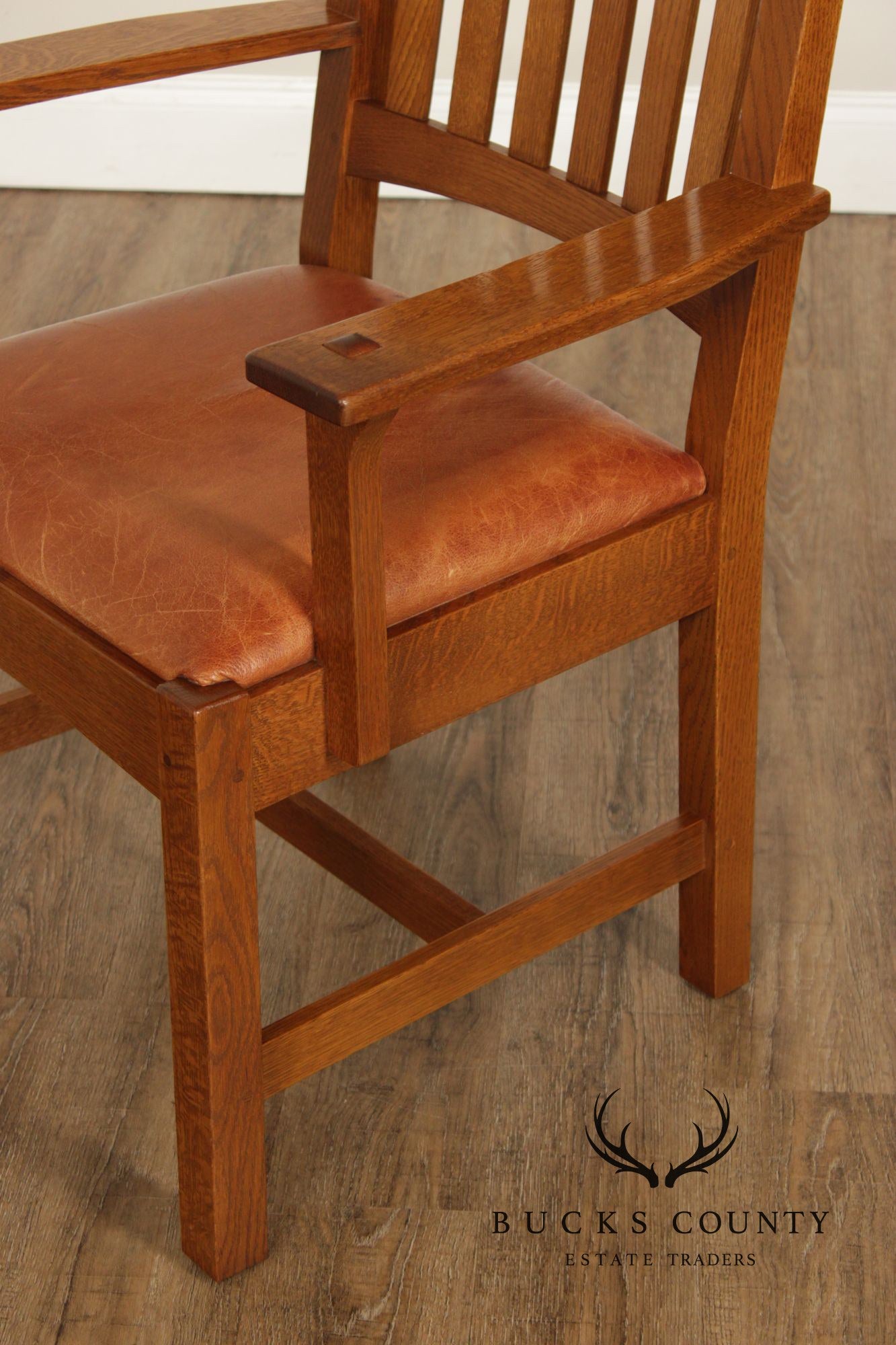 Stickley Mission Collection Oak and Leather Cottage Armchair