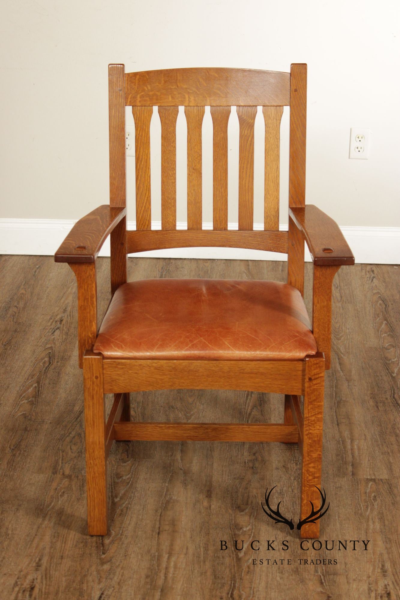 Stickley Mission Collection Oak and Leather Cottage Armchair