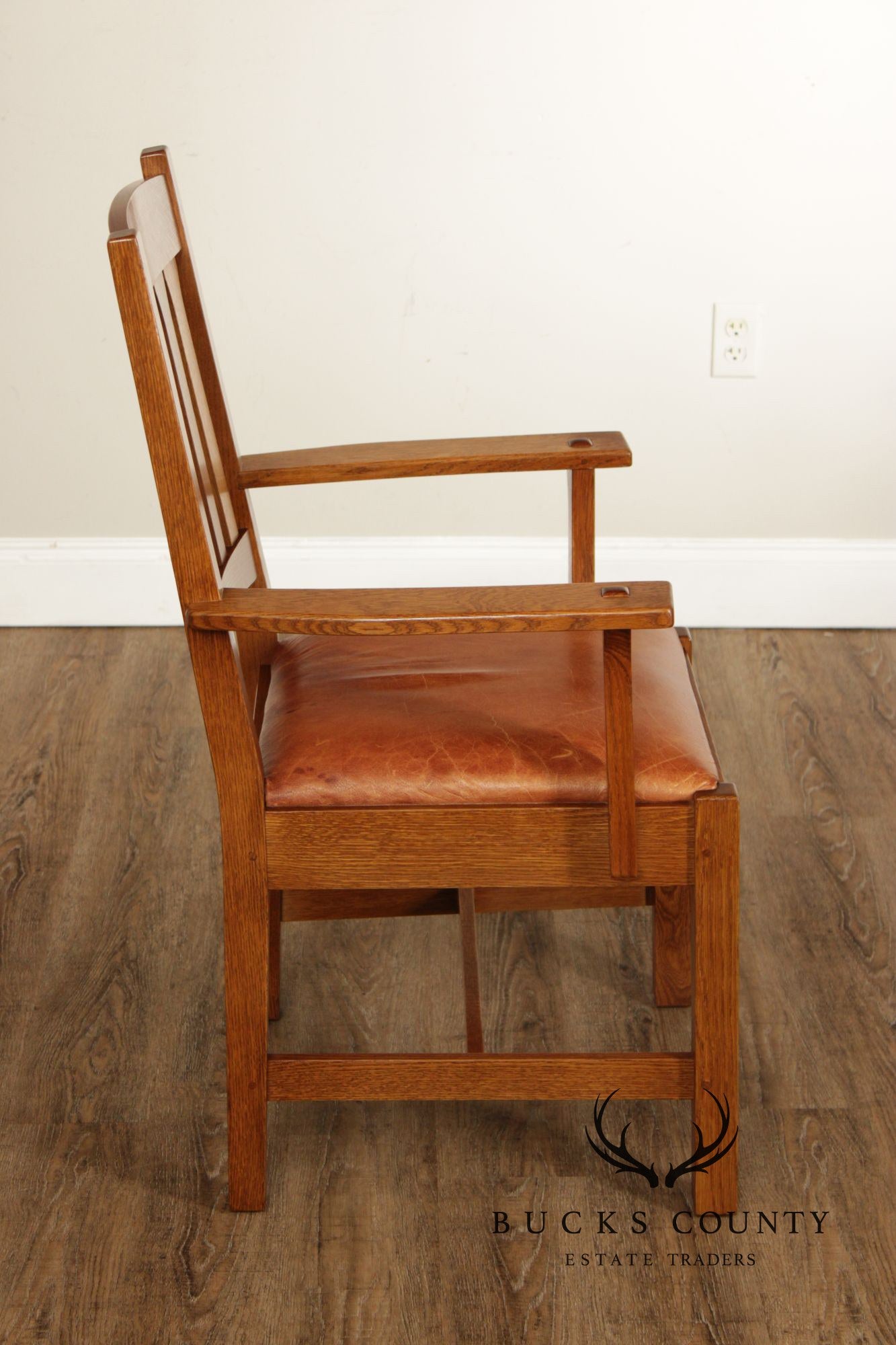 Stickley Mission Collection Oak and Leather Cottage Armchair