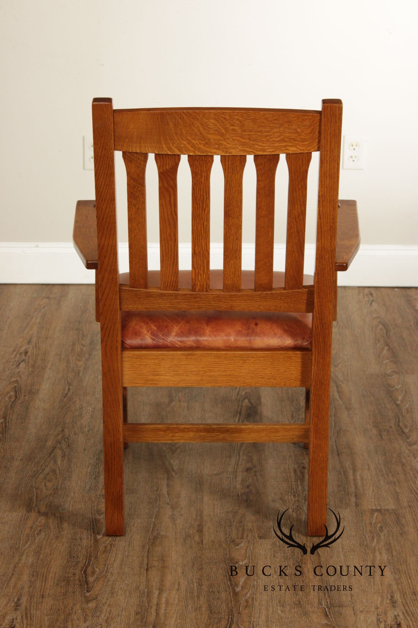 Stickley Mission Collection Oak and Leather Cottage Armchair