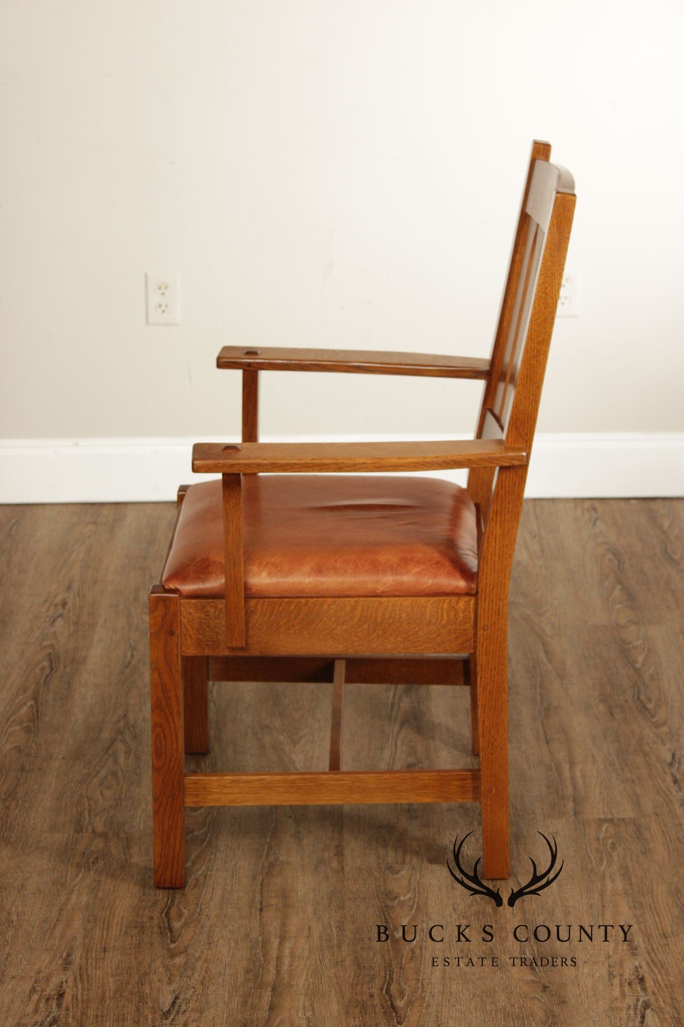 Stickley Mission Collection Oak and Leather Cottage Armchair
